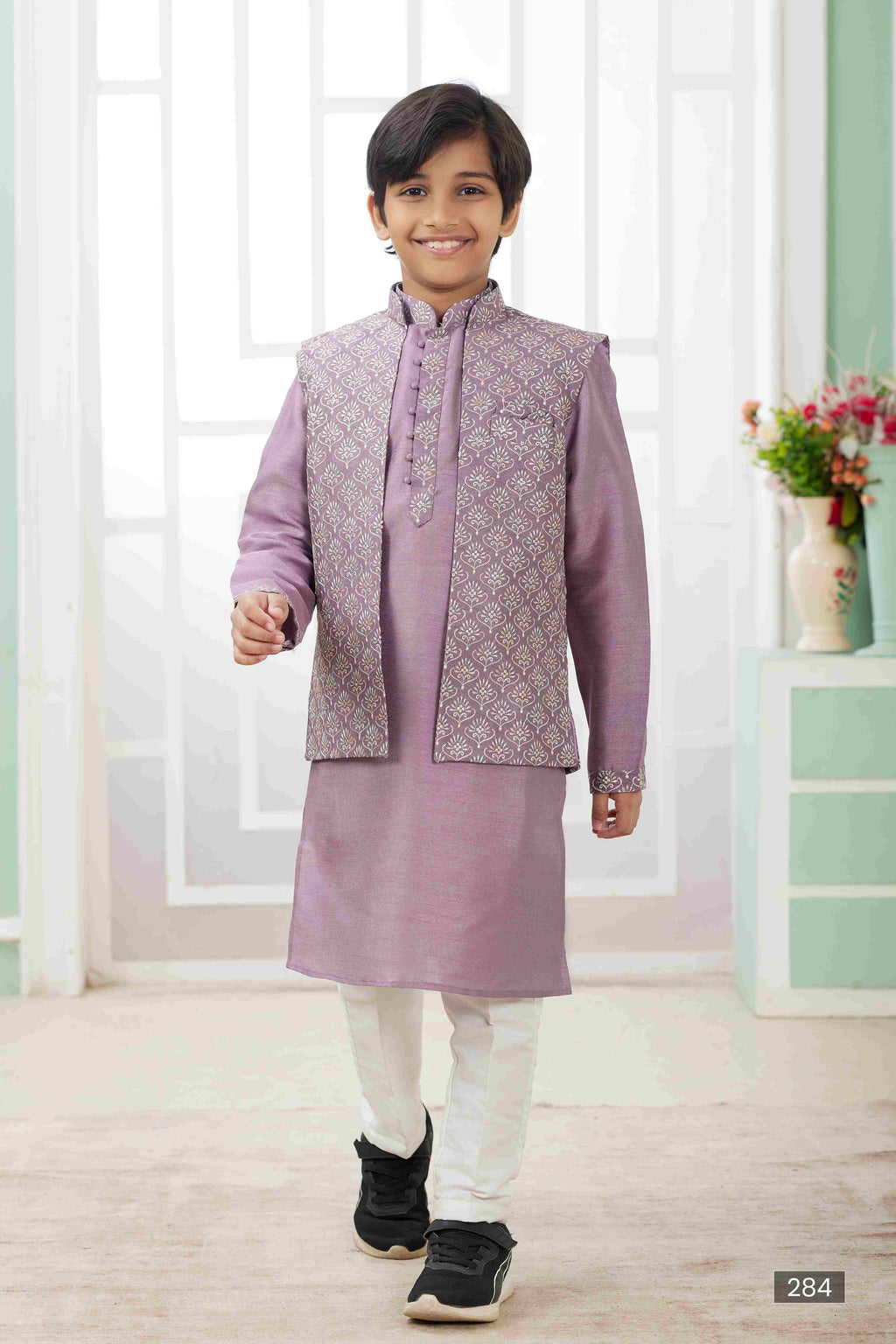 Raivat Ethnic Art Silk Embroidery Work 3 Pics Jacket Set In Dark Onion Pink Colour