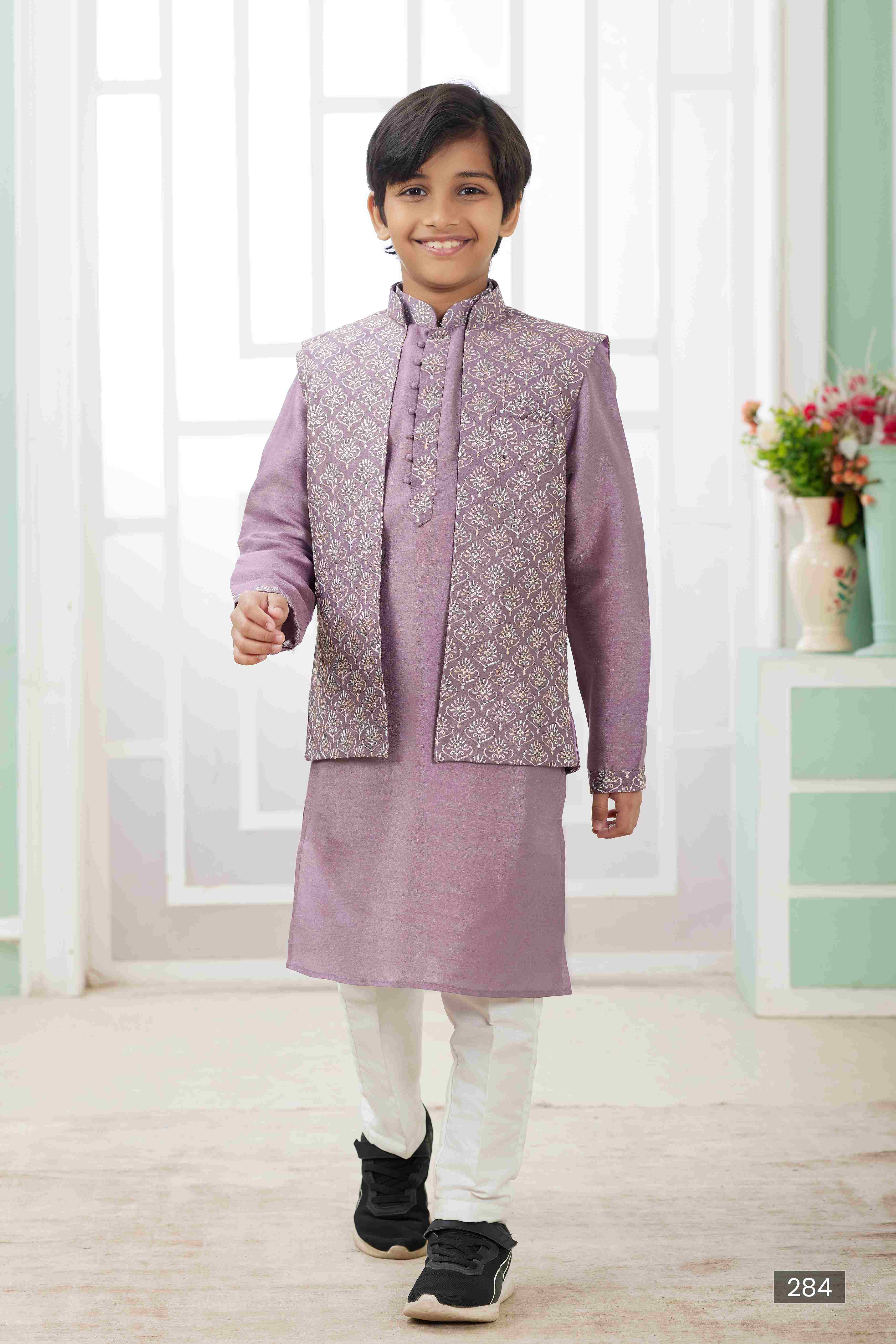 Raivat Ethnic Art Silk Embroidery Work 3 Pics Jacket Set In Dark Onion Pink Colour