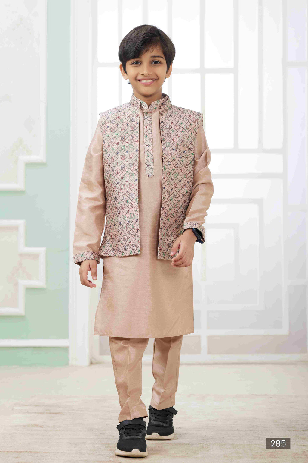 Raivat Ethnic Art Silk Embroidery Work 3 Pics Jacket Set In Peach Colour