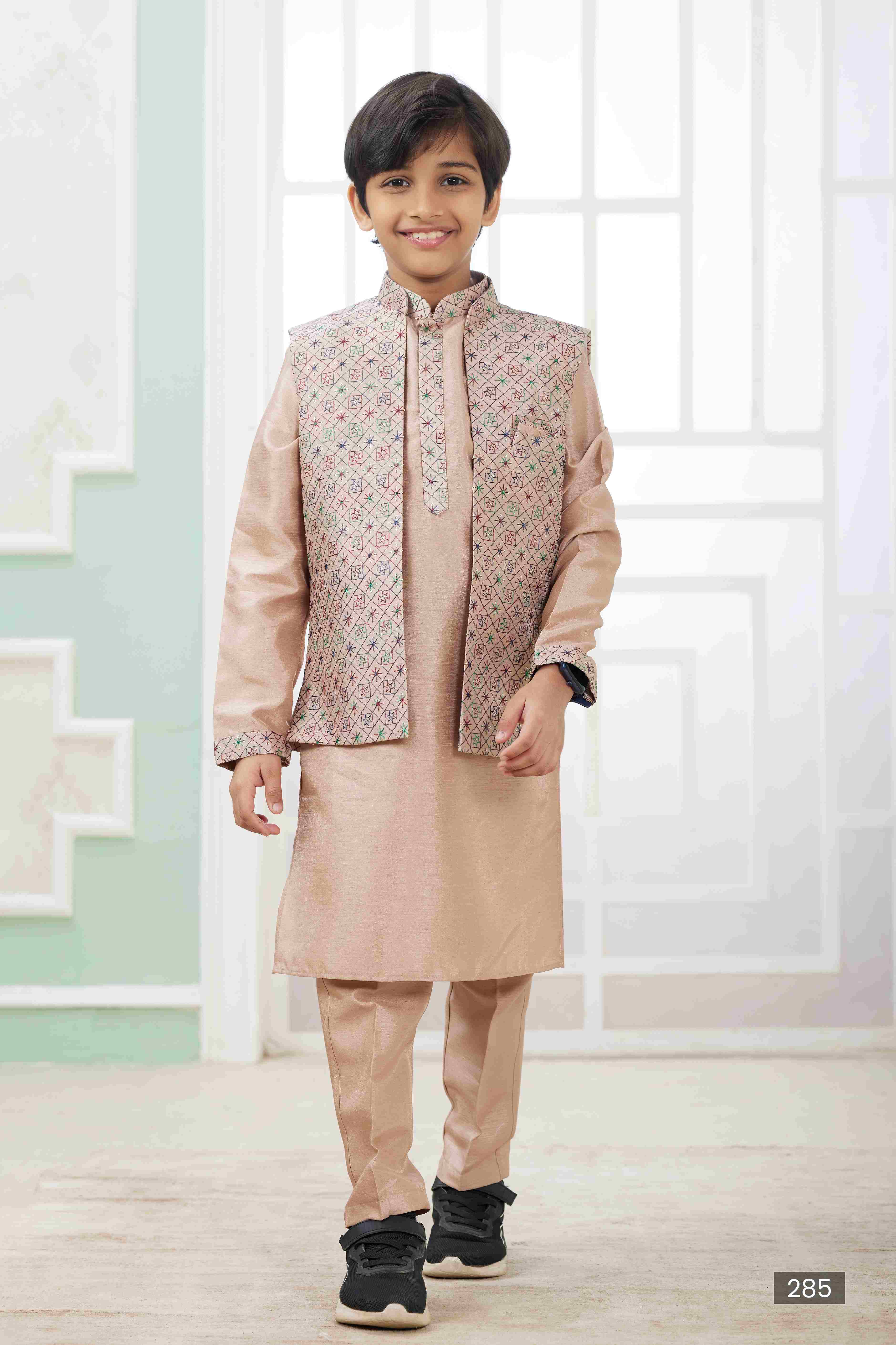 Raivat Ethnic Art Silk Embroidery Work 3 Pics Jacket Set In Peach Colour