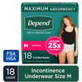 Depend Fresh Protection Incontinence Underwear for Women, Size Medium, 18 Count