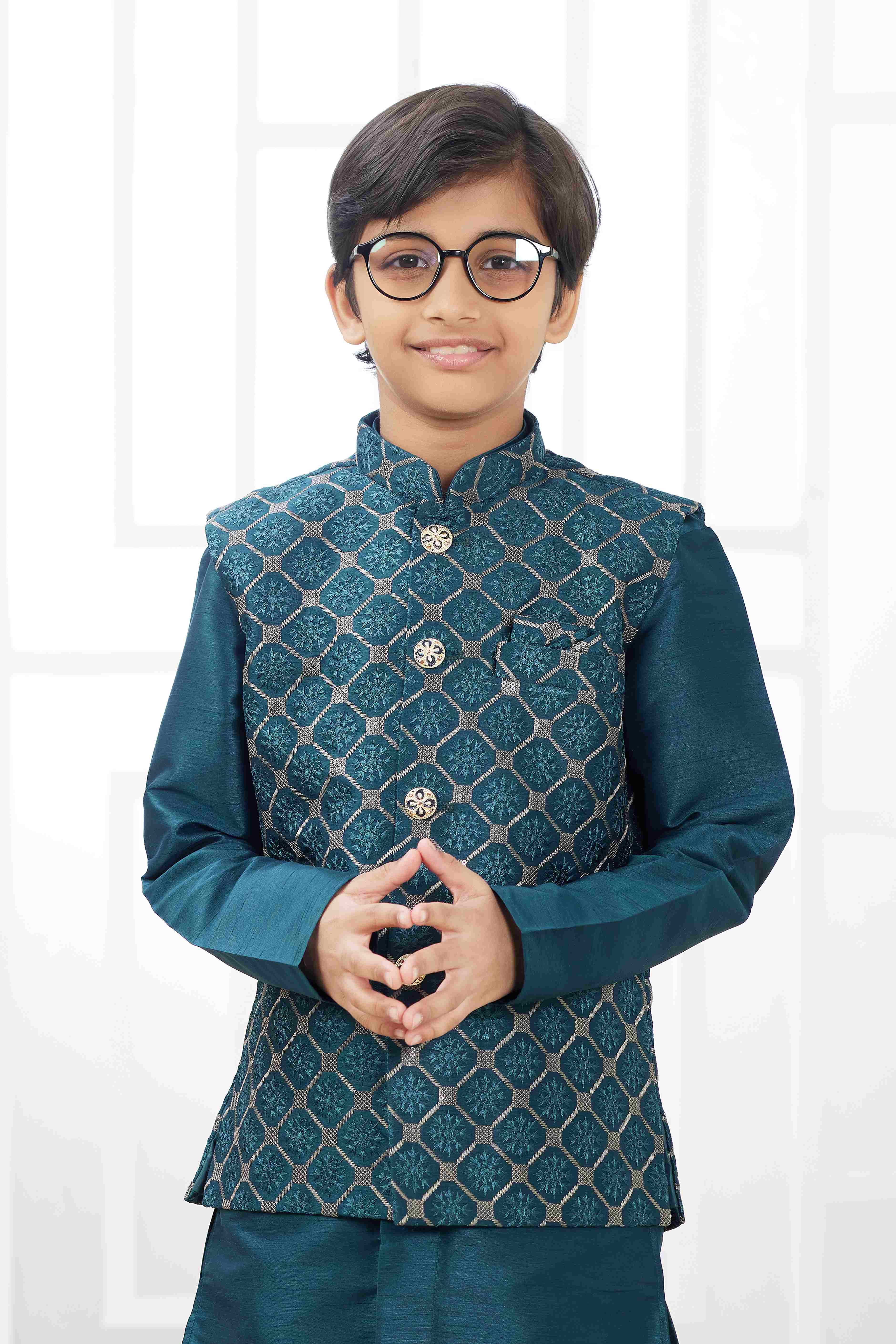 Raivat Ethnic Art Silk Embroidery Work 3 Pics Jacket Set In Teal Green Colour