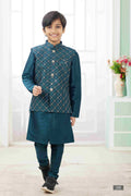 Raivat Ethnic Art Silk Embroidery Work 3 Pics Jacket Set In Teal Green Colour