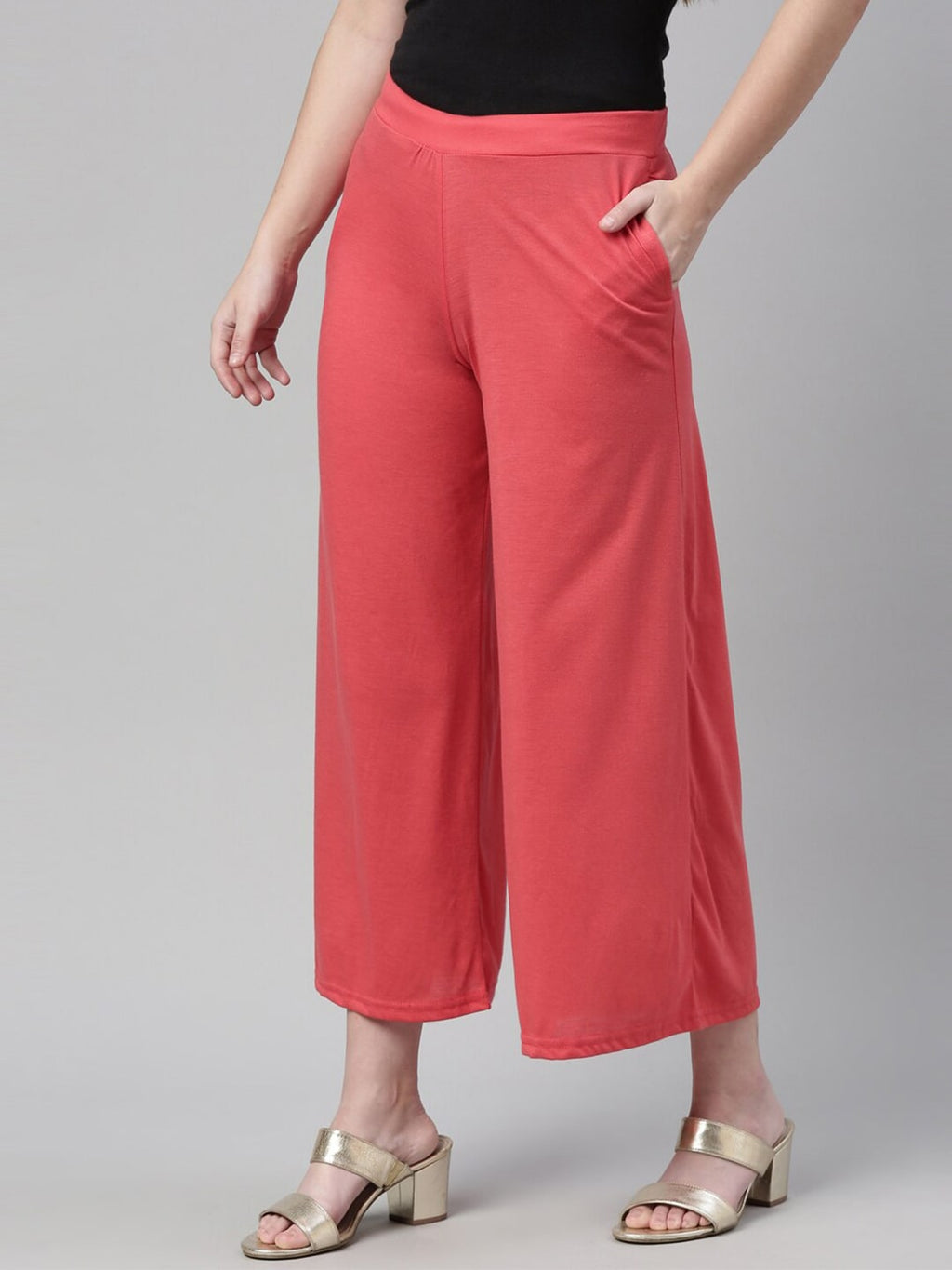 Souchii Peach-Coloured Knitted Palazzos