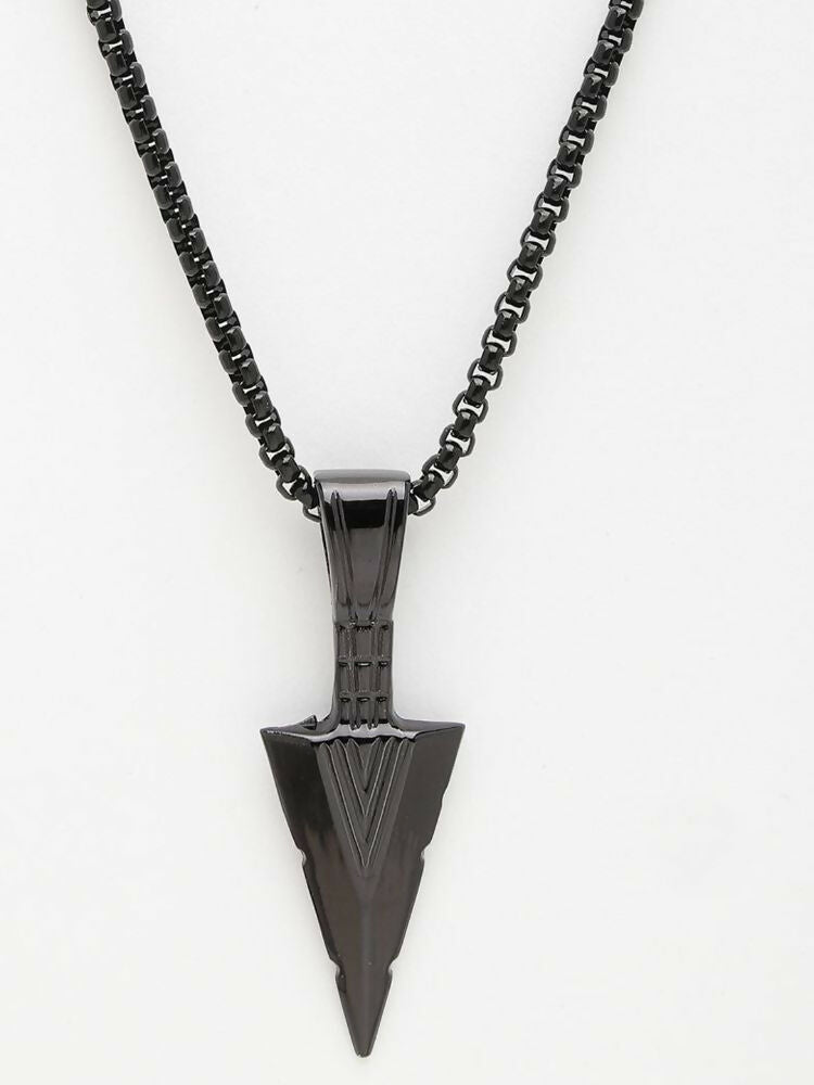 NVR Men's Black Arrow Shaped Rhodium Plated Pendant with Chain