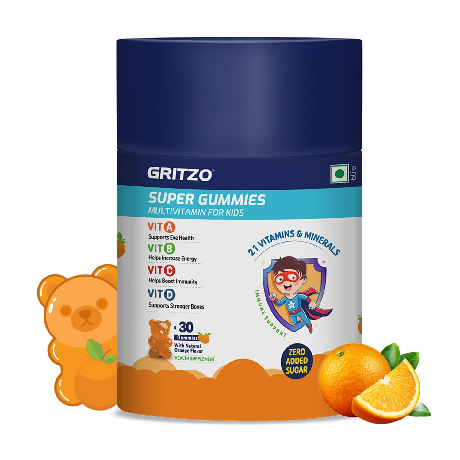 Gritzo Super Gummies, Multivitamin for Kids (Natural Orange Flavour)
