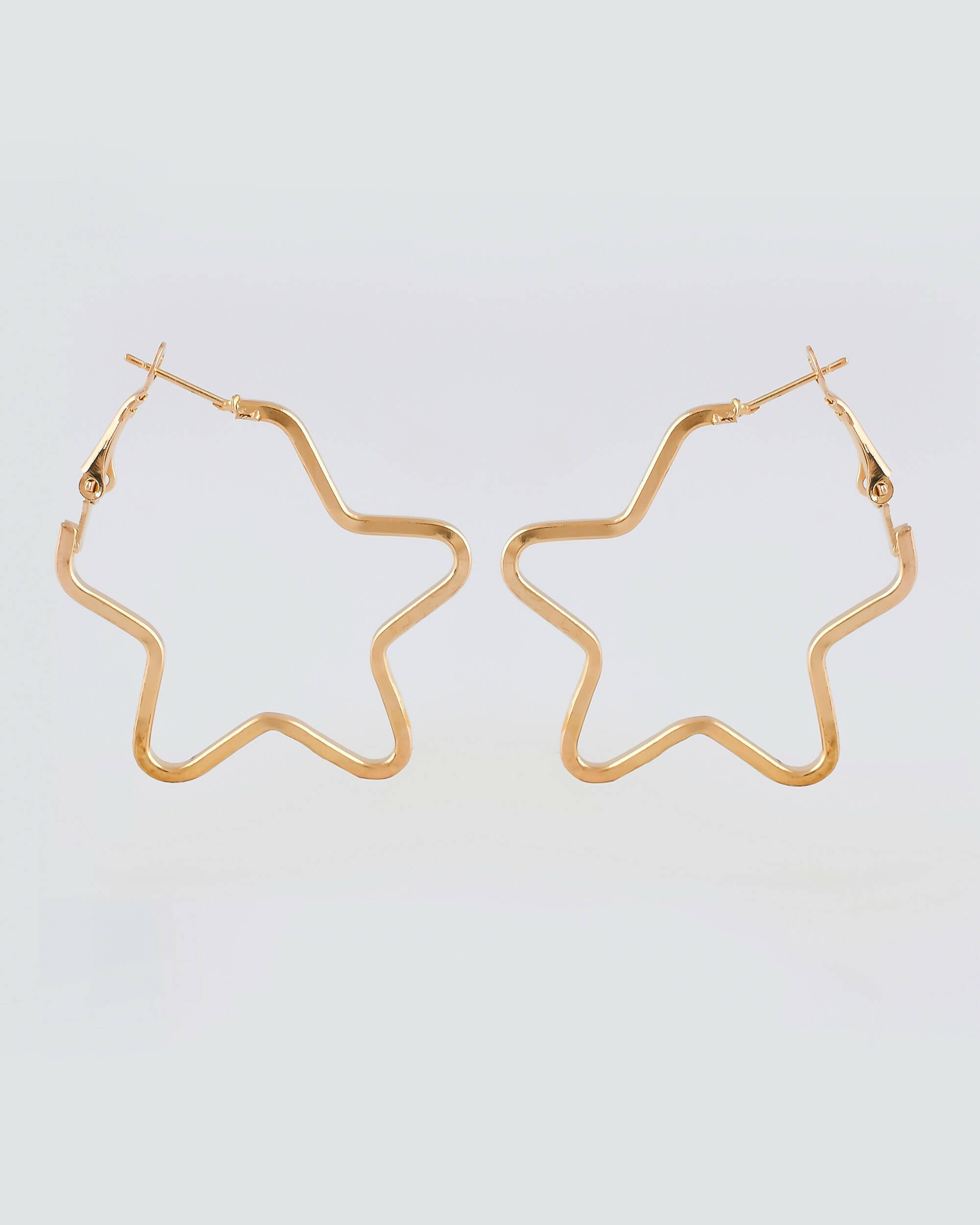 VOJ Women Gold Tonned Star Shape Hoop Stainless Steel Earrings