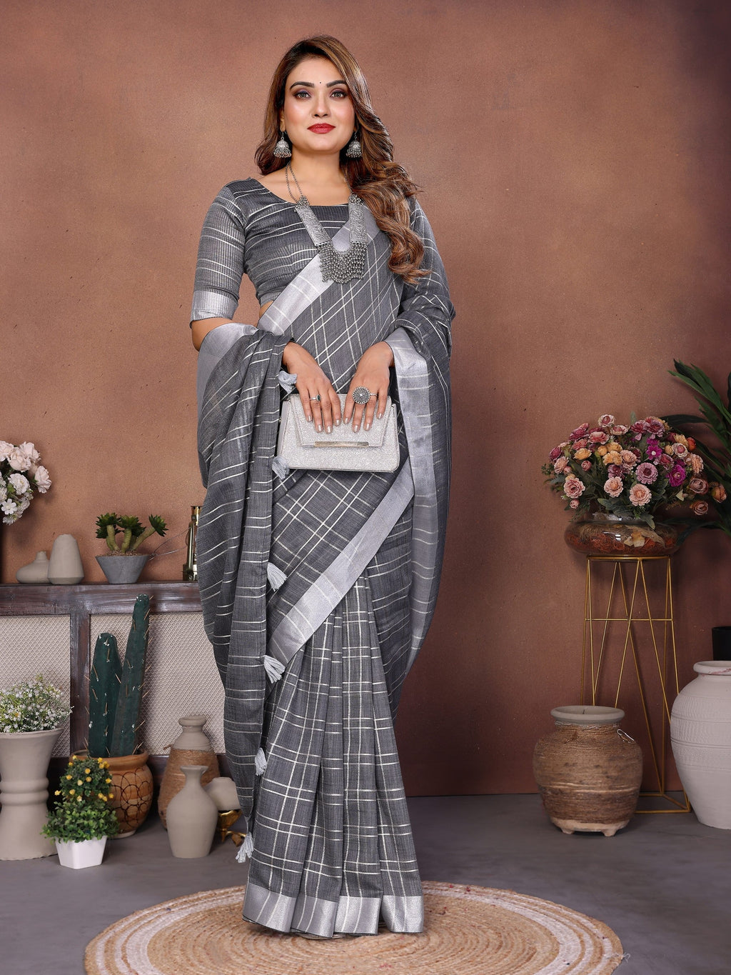 Anaita Grey Weaving Linen Cotton Saree With Blouse