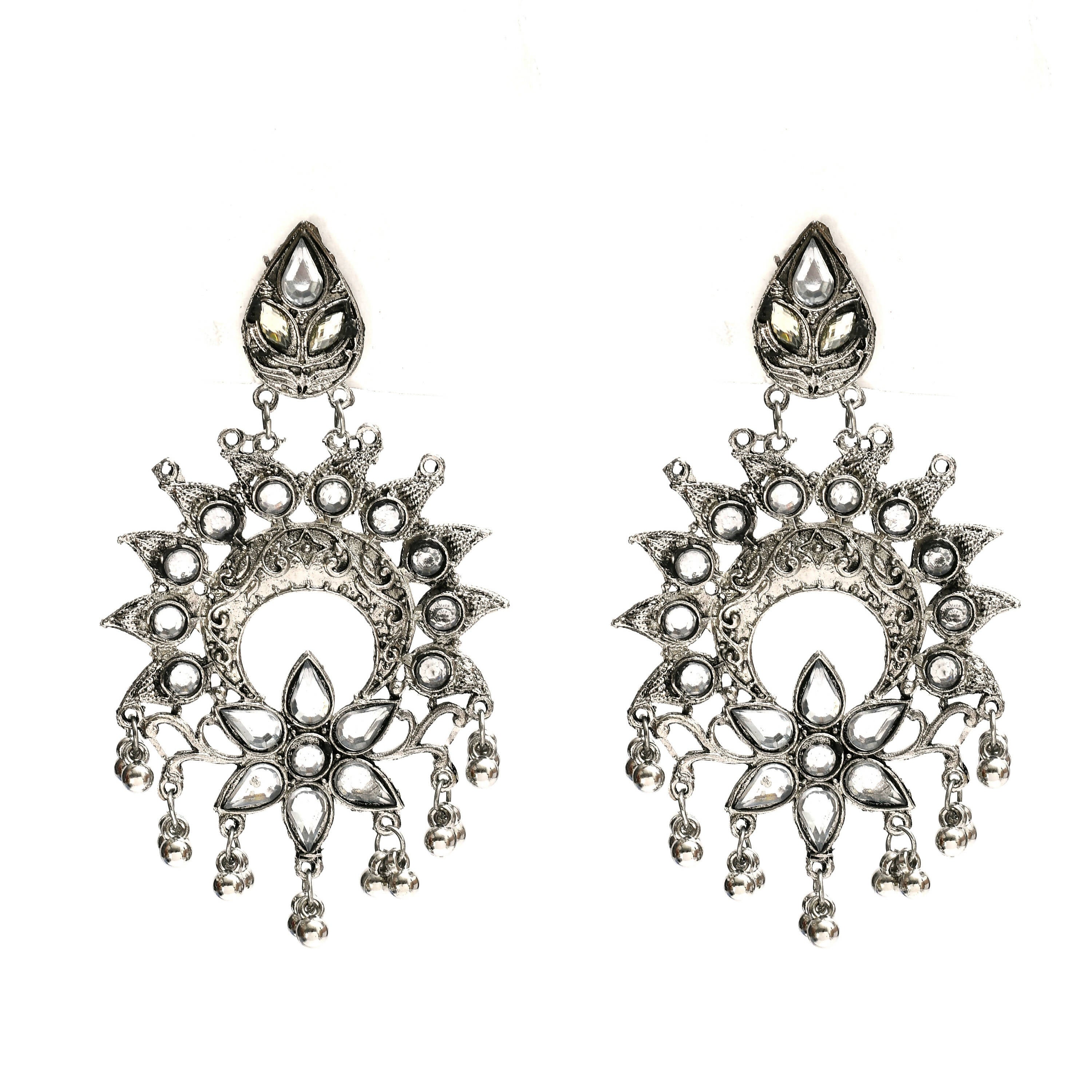 Mominos Fashion Johar Kamal Women Silver-Plated Brass Finish Rani Haar Statement Necklace