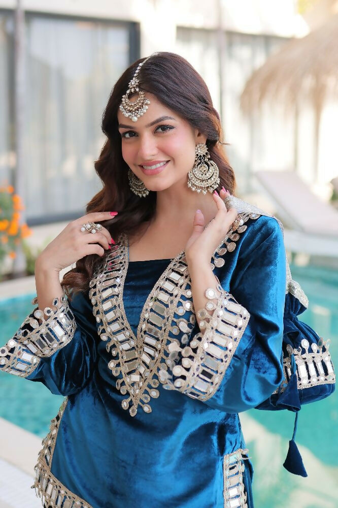 Joban Fashion Rama Kurta Set Velvet Sequins , Zari, Coding & Thread Embroidered work