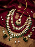 Jewel City Grand Kundan & Emerald Green Bead Necklace Set with Jhumka Earrings & Maang Tikka