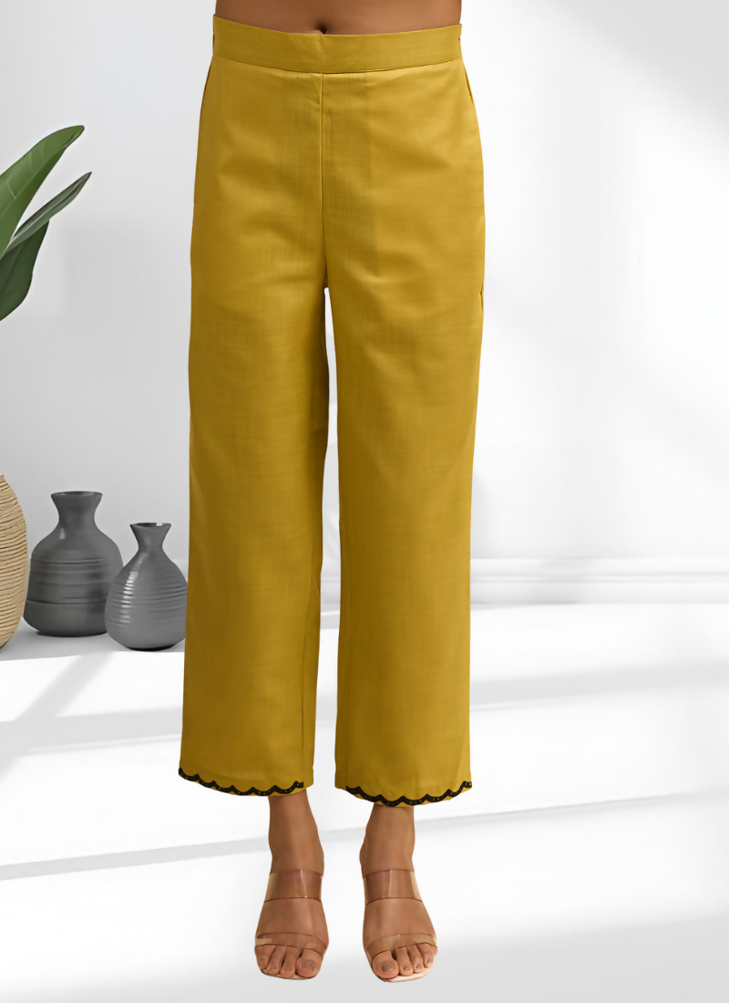 Joban Fashion Yellow Cotton, Linen Embroidered Readymade Cord Set