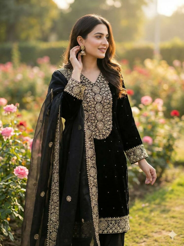 Teeya Creation Black Color Fendy Silk Embroidery Work Wedding Wear Salwar Suit