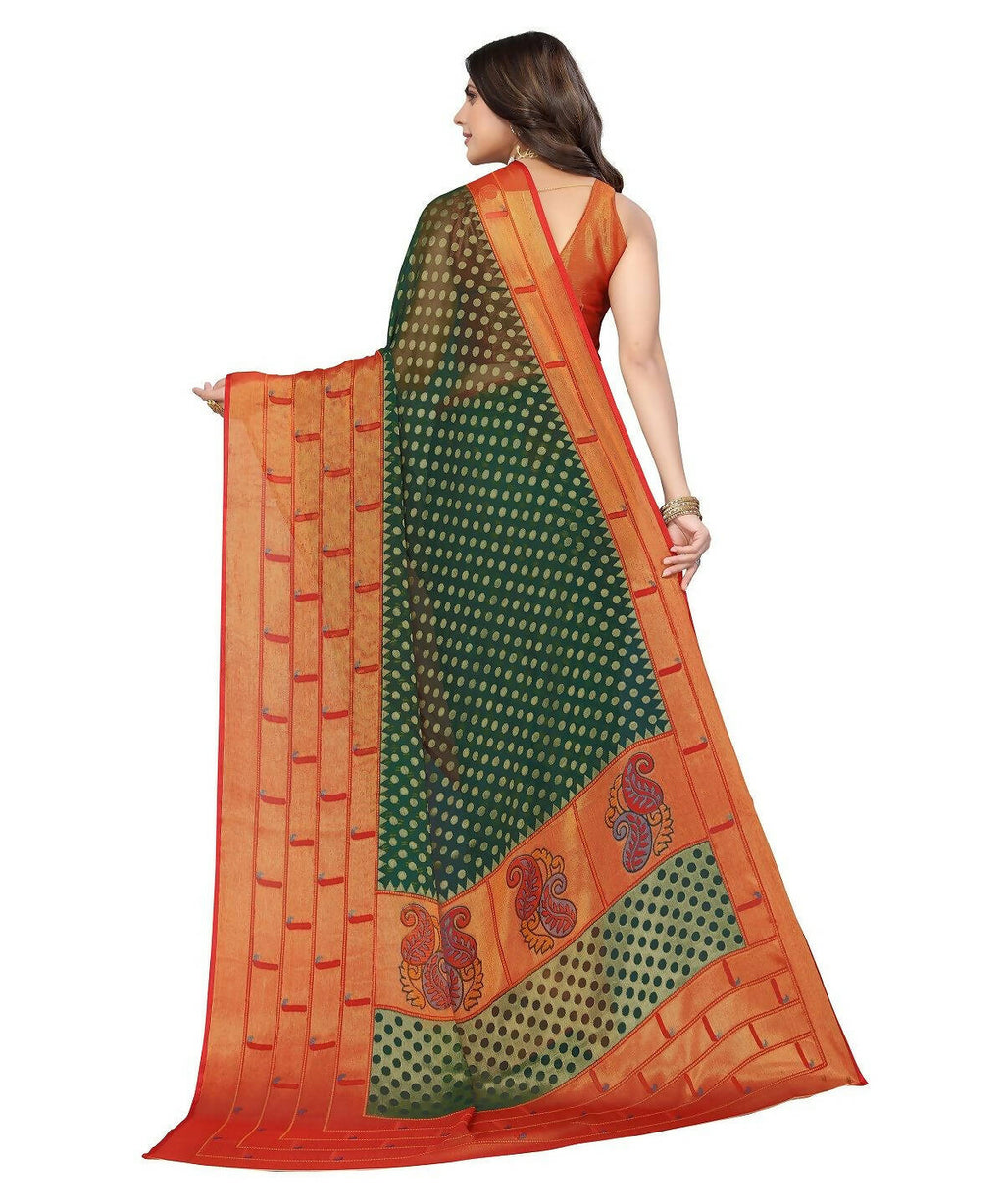 Vamika Green Chiffon Brasso Bollywood Style Woven Saree (DIMPLE GREEN)