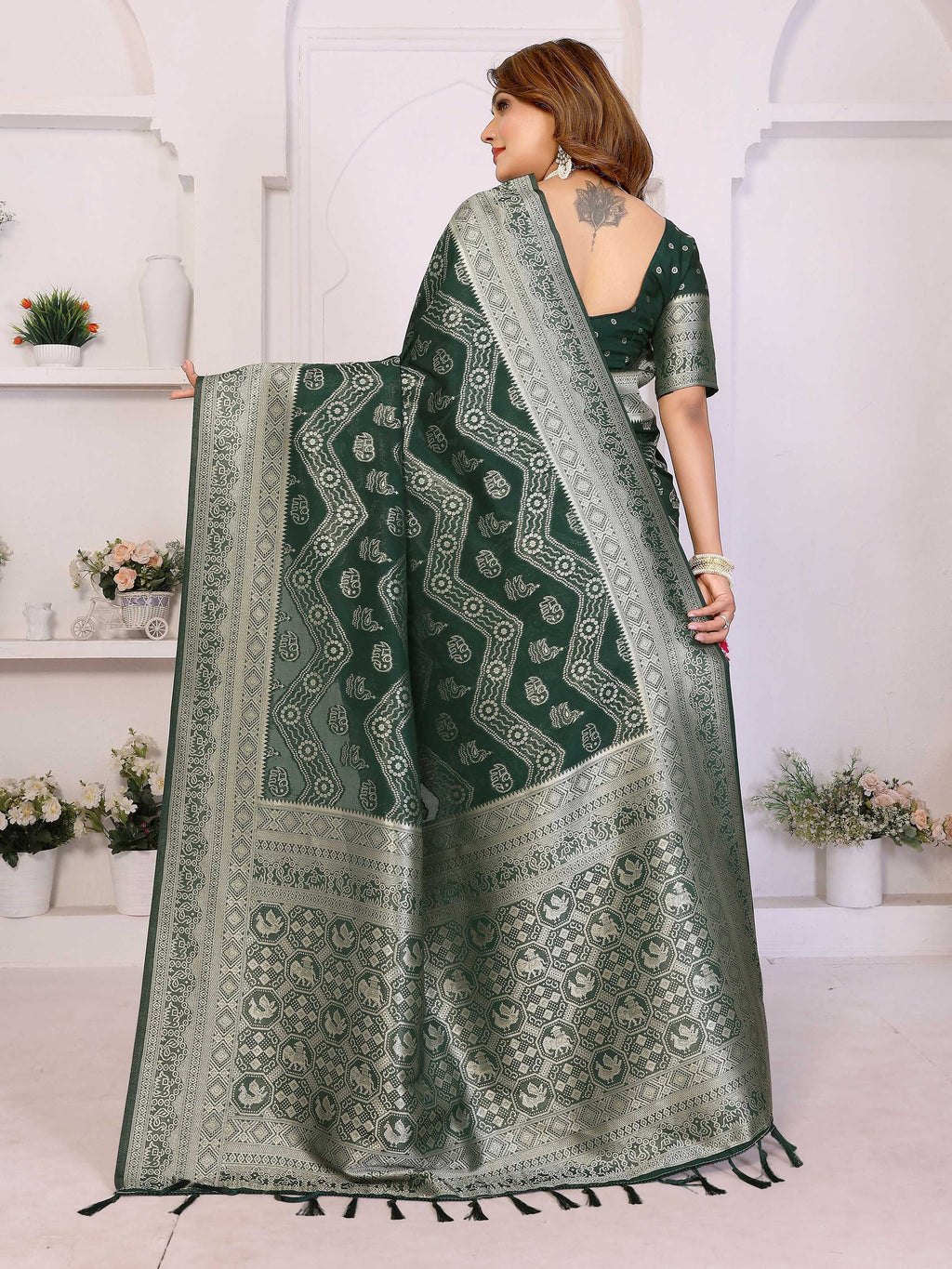 Aastha Fashion Green Georgette Silk Leheriya With Elegant Zari Weaving Saree