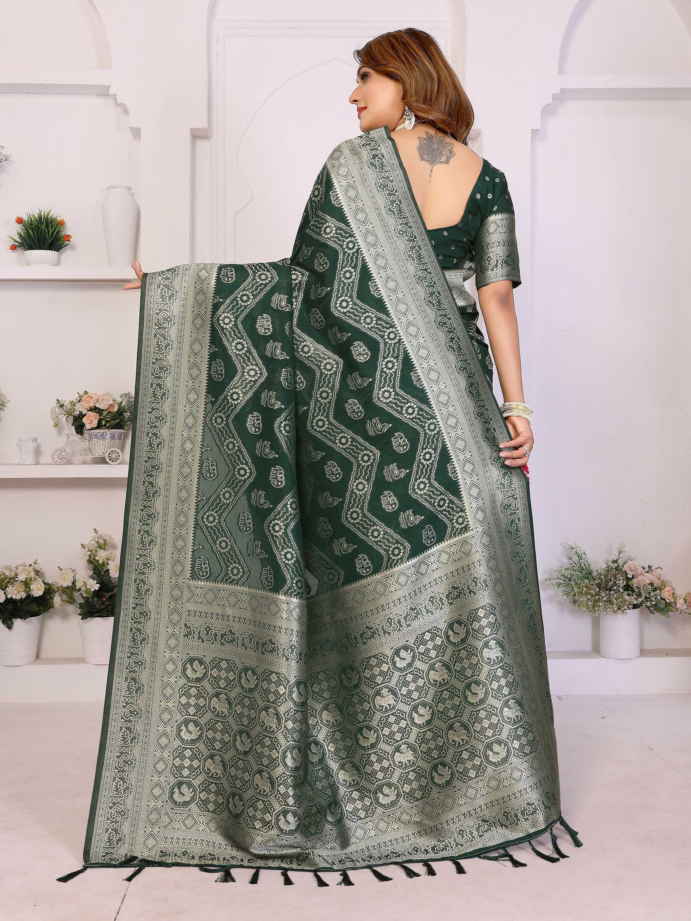 Aastha Fashion Green Georgette Silk Leheriya With Elegant Zari Weaving Saree