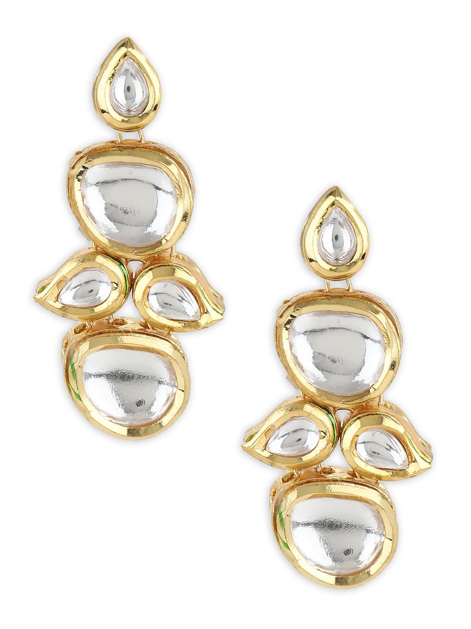 White Gold-Toned Contemporary Gold-Polished Drops Earrings - Ruby Raang