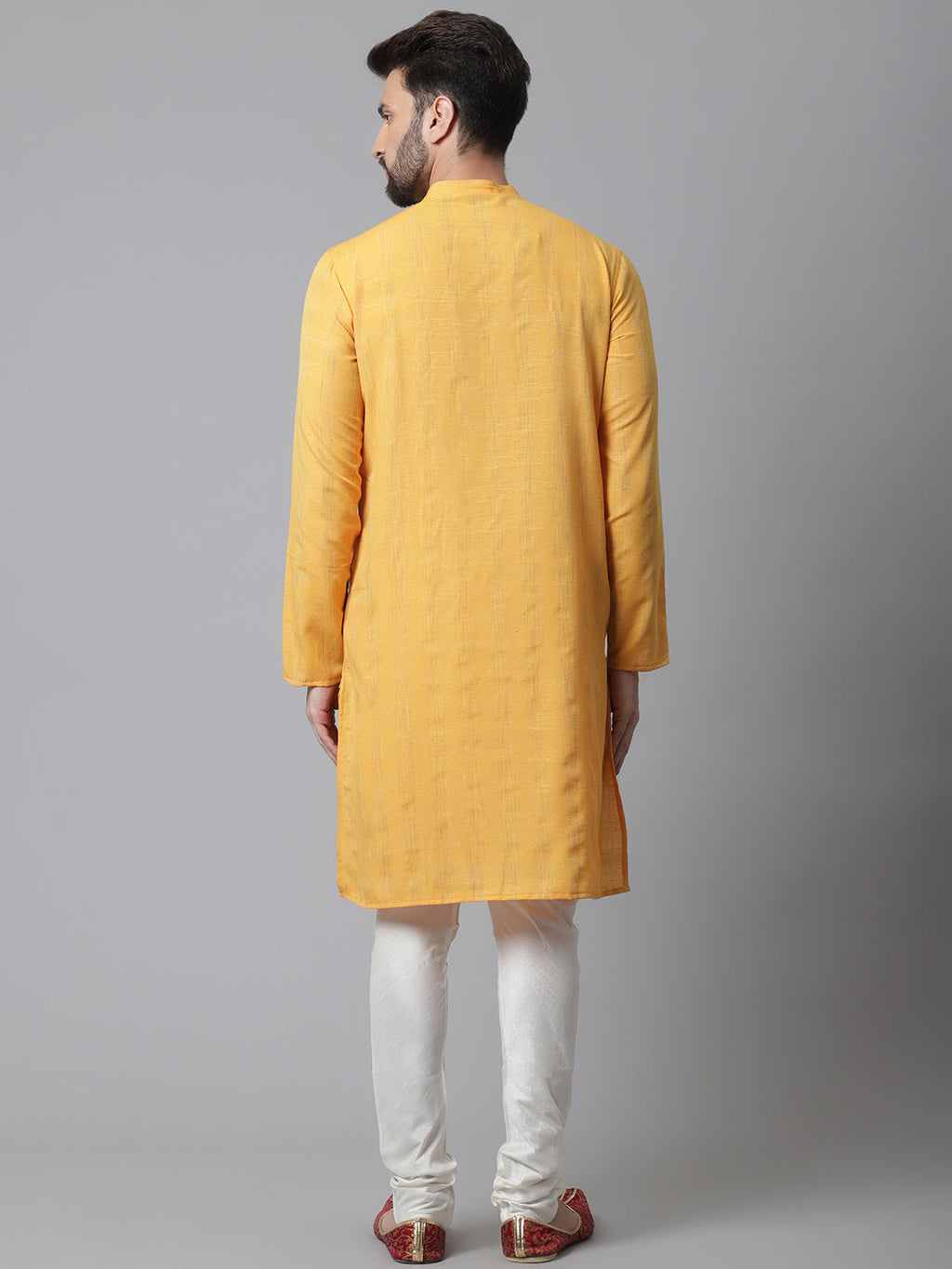 Even Apparels Yellow Kurta With Band Collar
