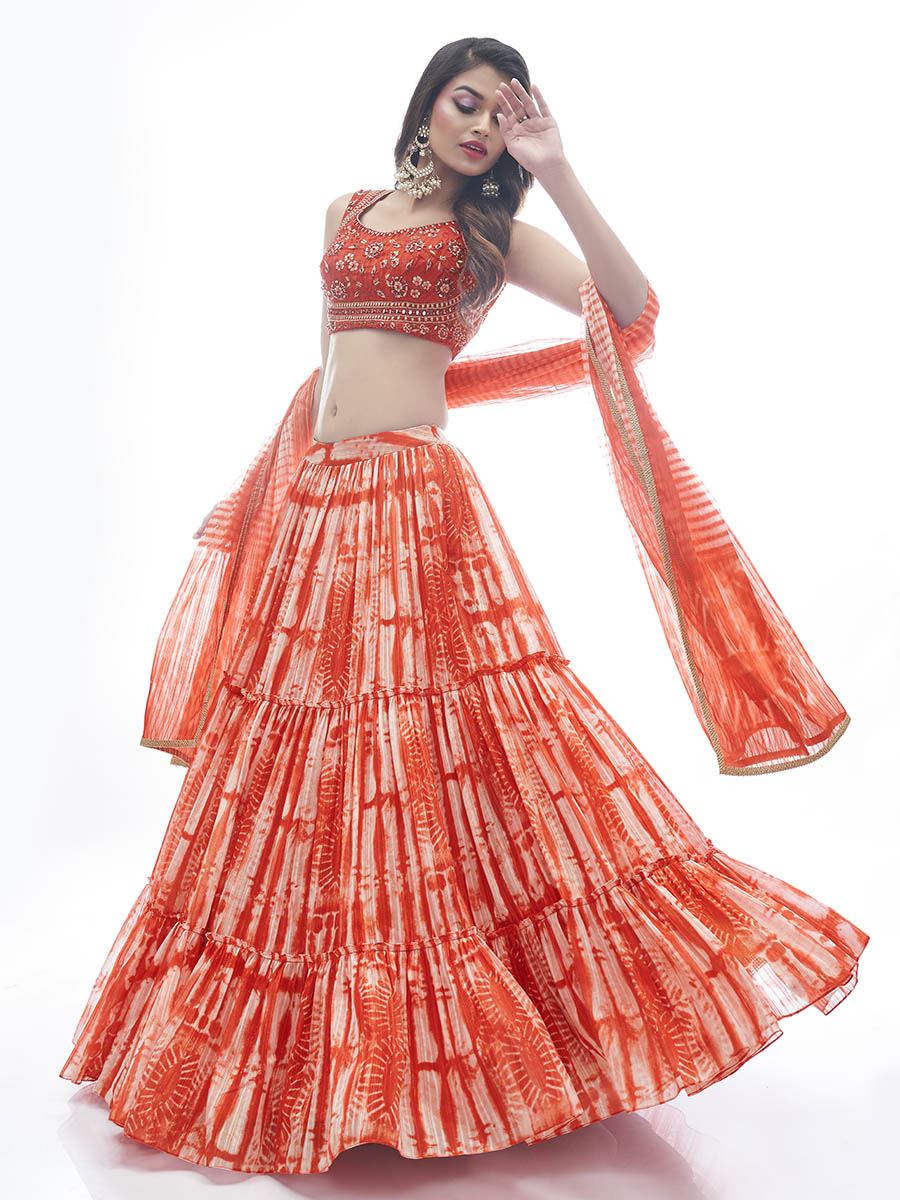 Myra Red Jaquard Embroidered Designer Lehenga