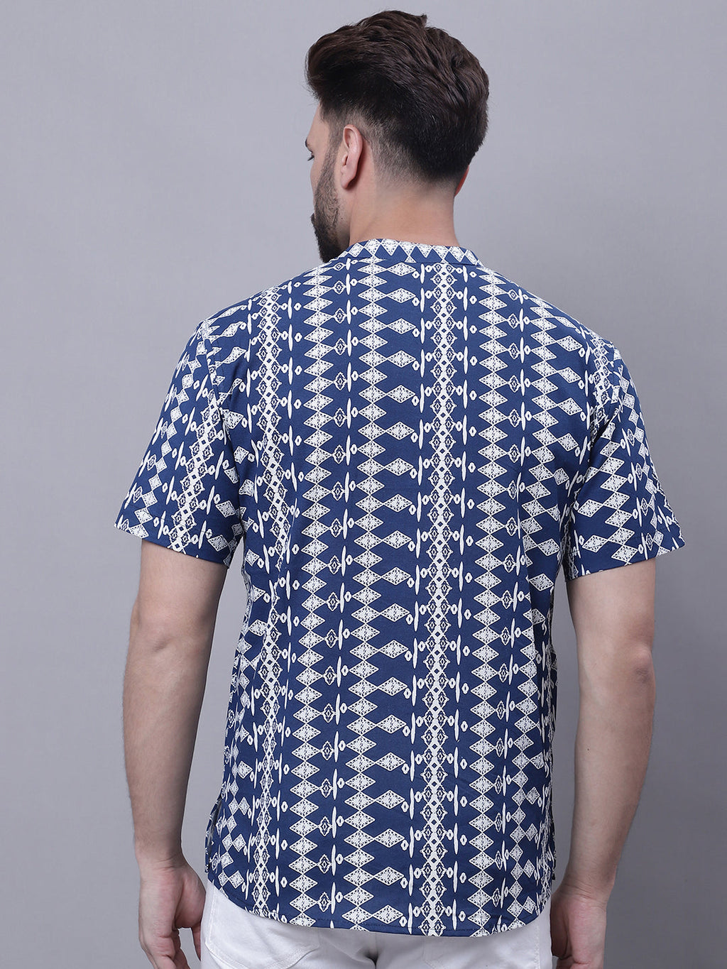 Even Apparels Blue Pure Cotton Short Kurta With Band Collar