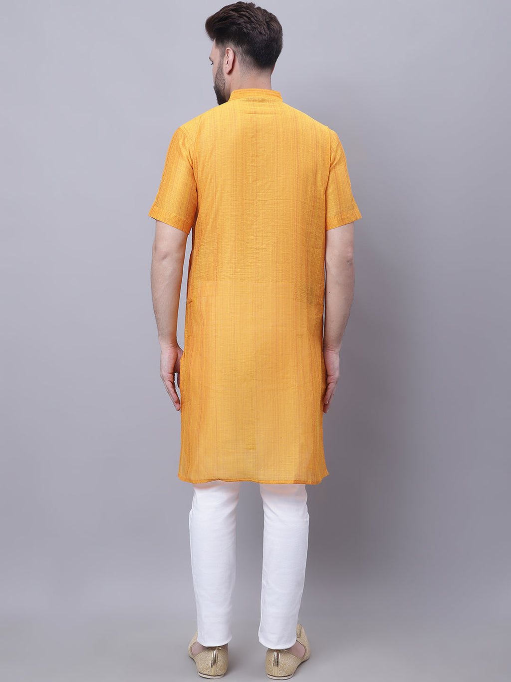 Even Apparels Yellow Pure Cotton Short Sleeves Kurta With Band Collar