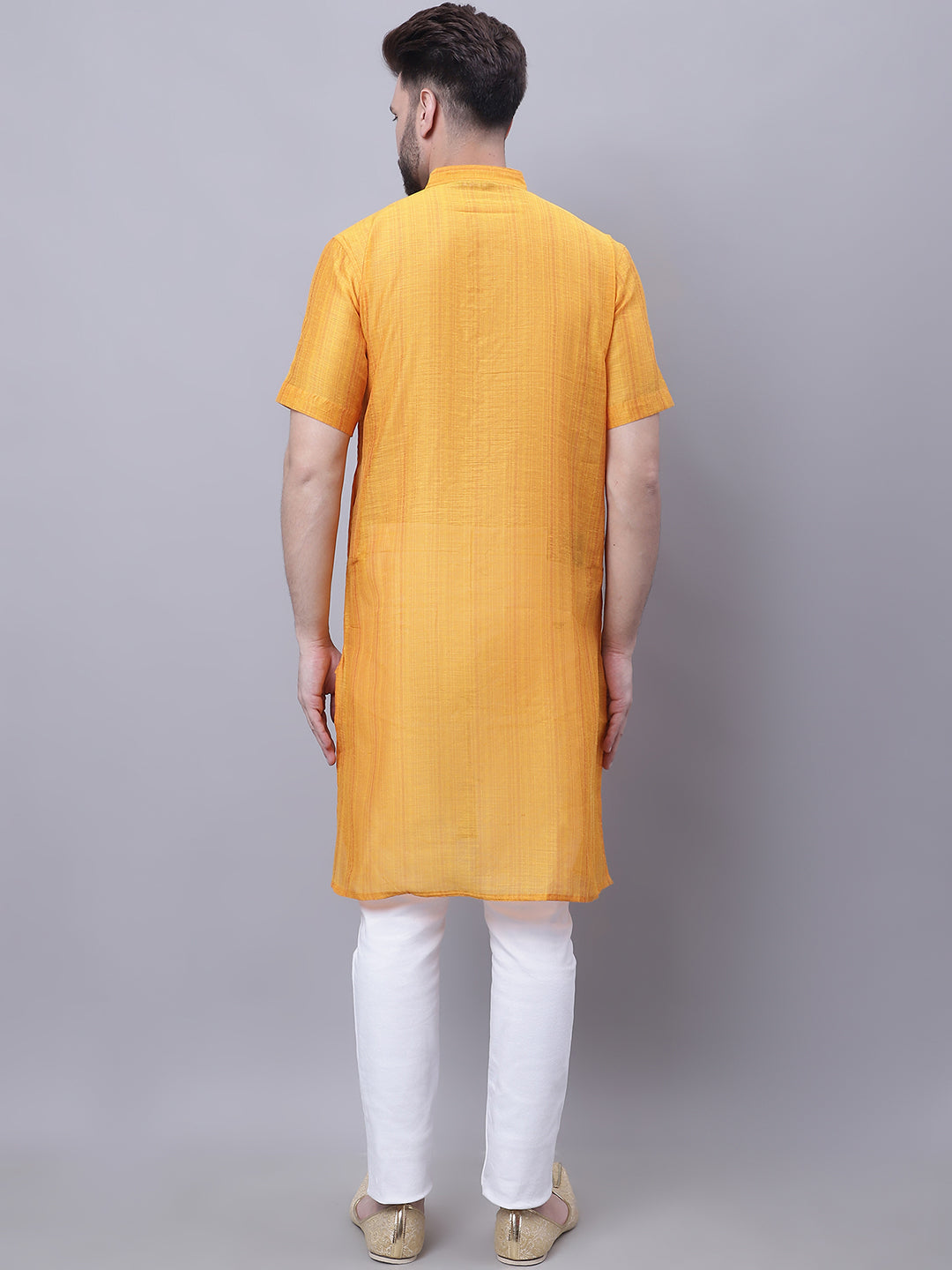 Even Apparels Yellow Pure Cotton Short Sleeves Kurta With Band Collar