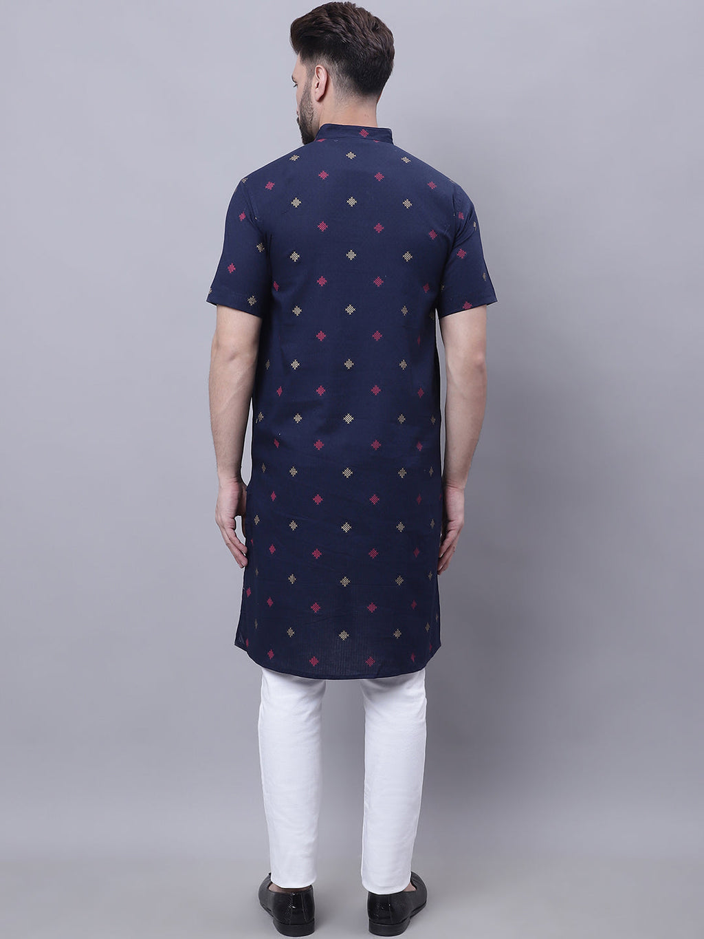 Even Apparels Blue Pure Cotton Short Sleeves Kurta With Band Collar