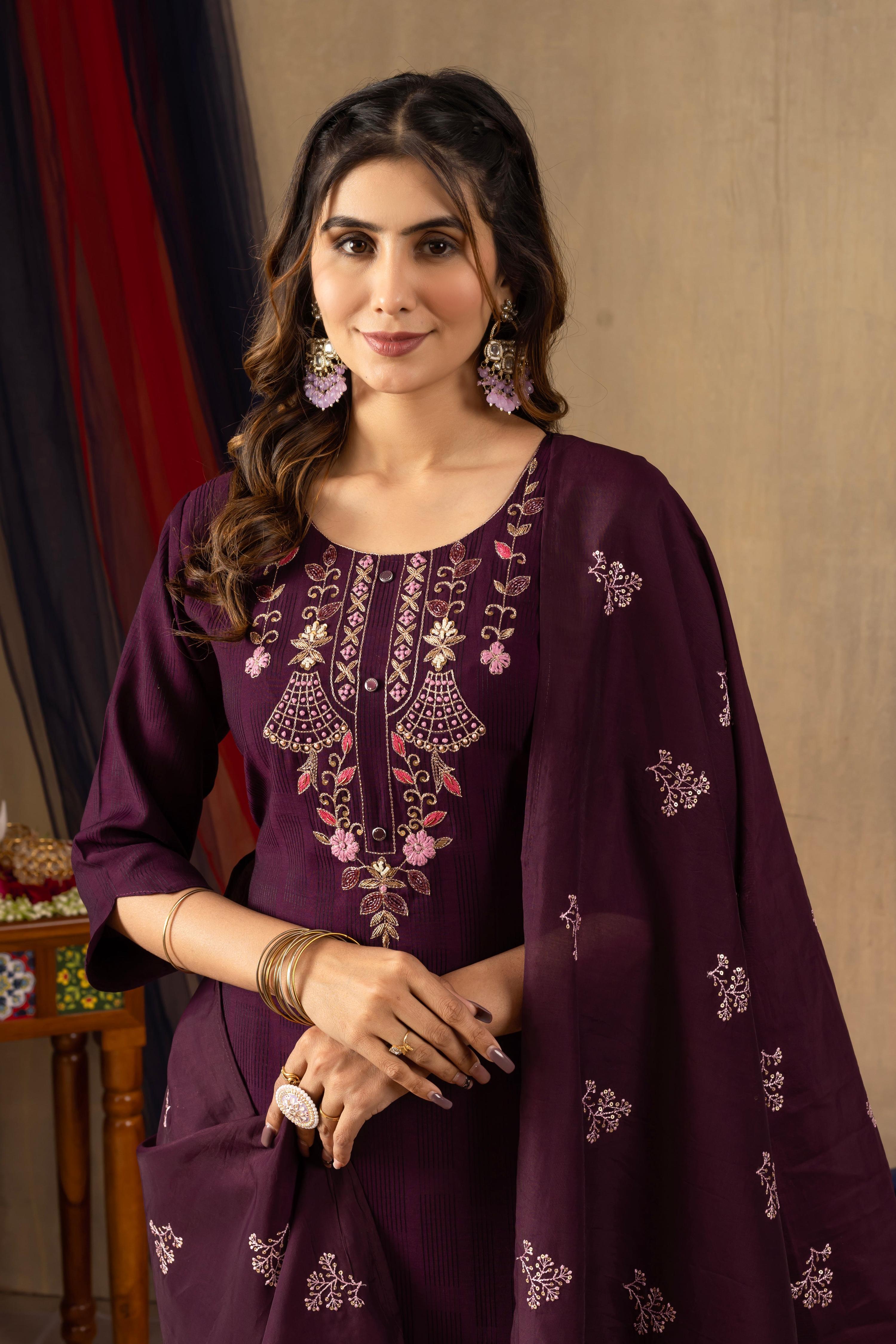 Pramukh Fab Wine Color Viscose Kurta Set