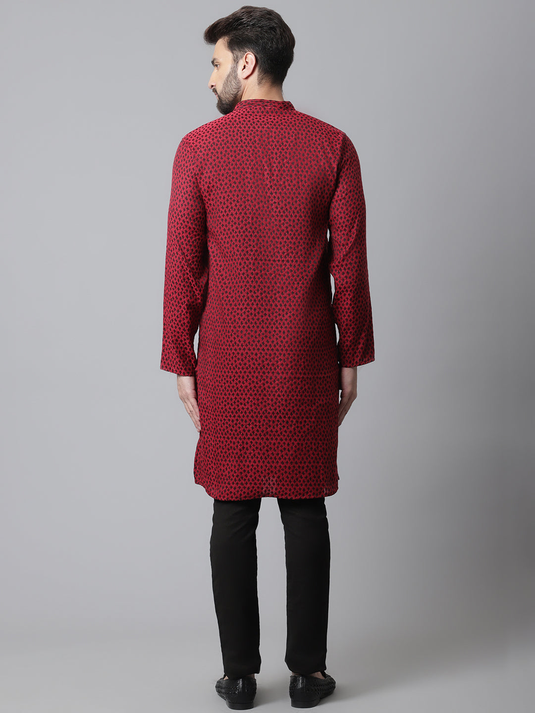 Even Apparels Maroon Solid Kurta With Band Collar