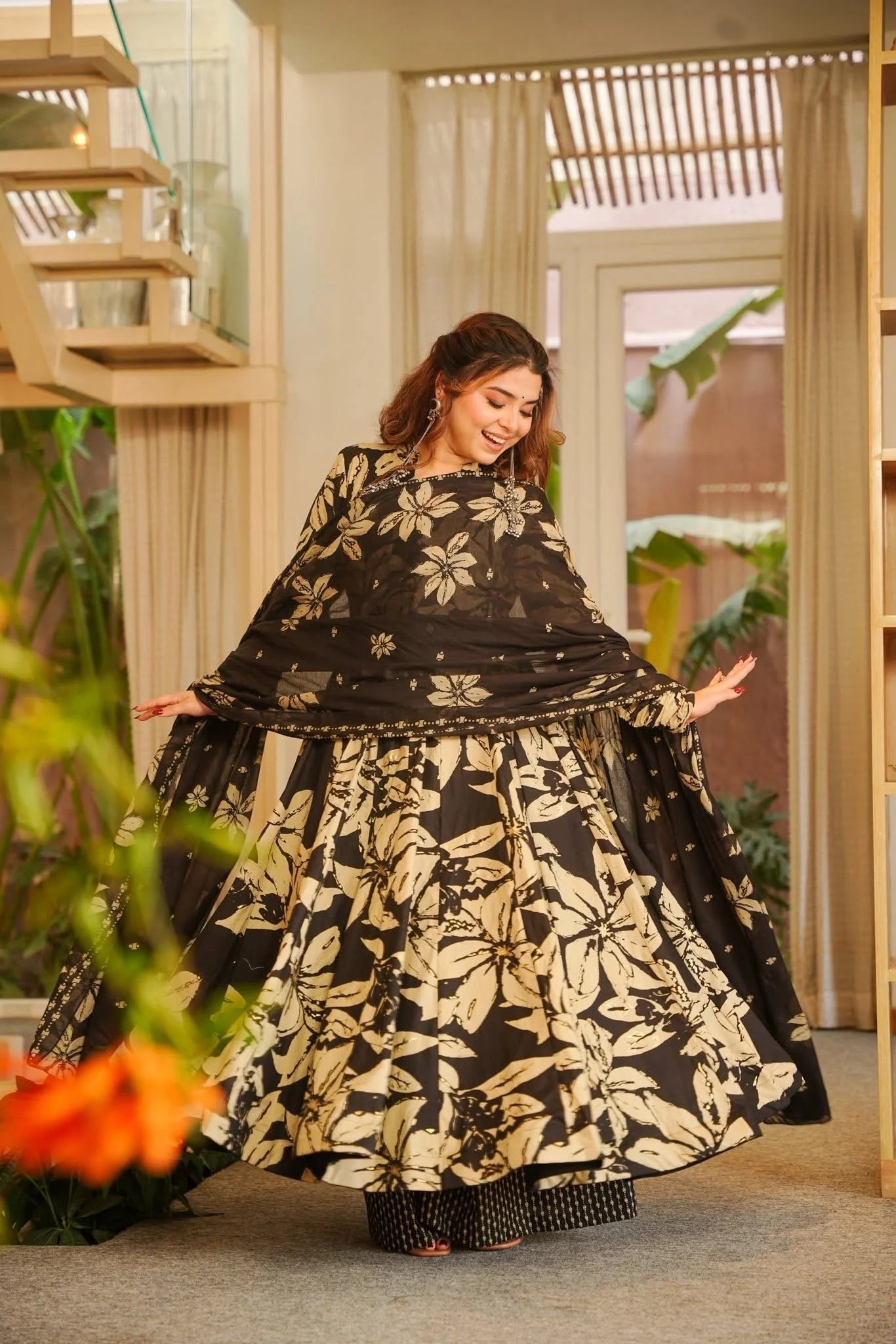 Yash Enterprise Black Muslin Cotton Silk Party Wear Embroidery Suit Set