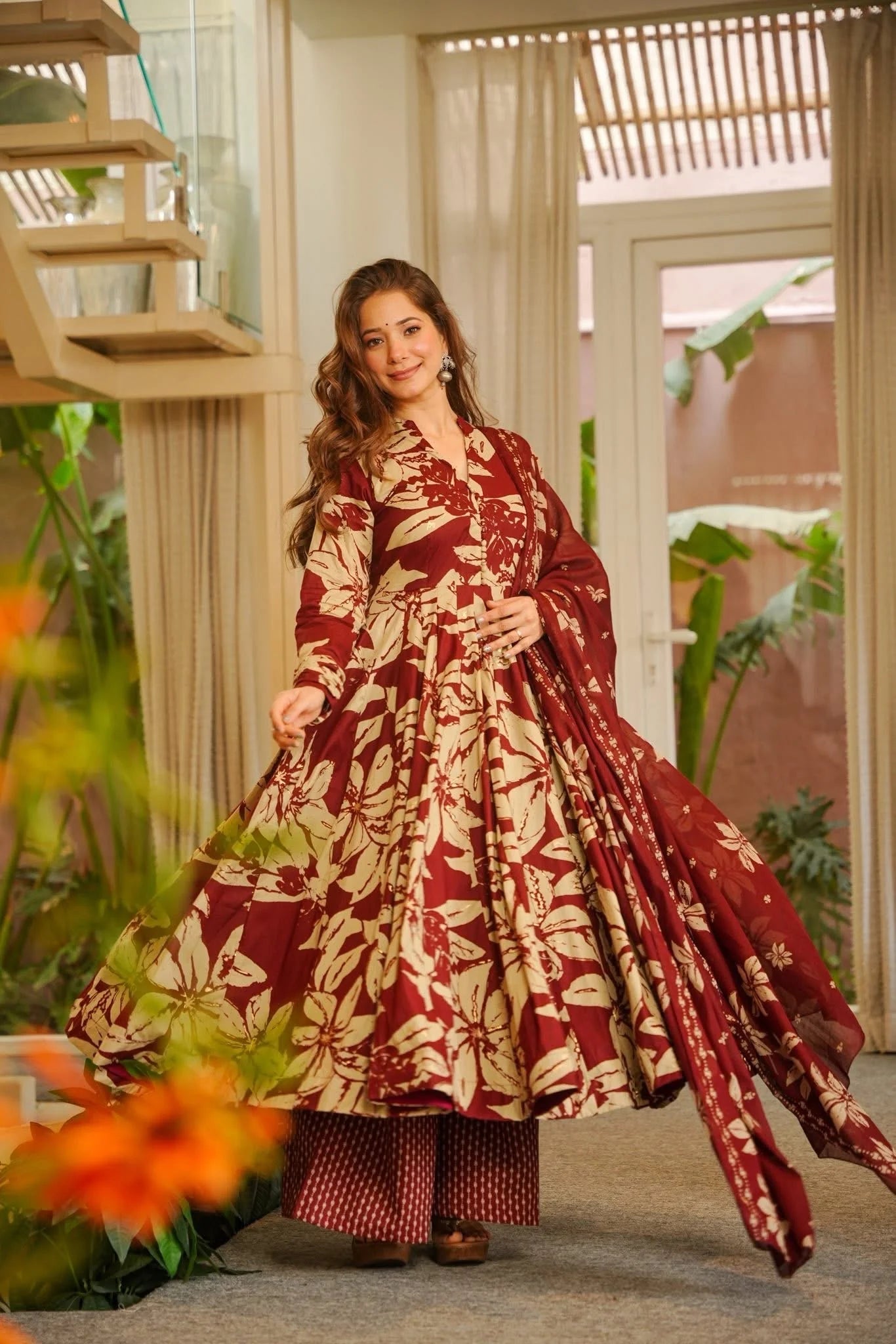 Yash Enterprise Red Muslin Cotton Silk Party Wear Embroidery Suit Set