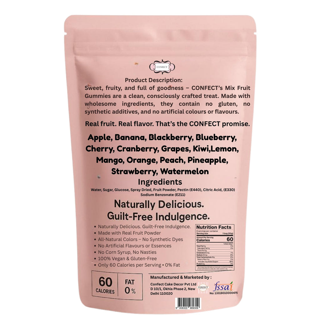 Confect Mixed Meledy Gummies | Pack of Blueberry, Banana, Mango, Blackberry, Peach, Cranberry  Gummies |