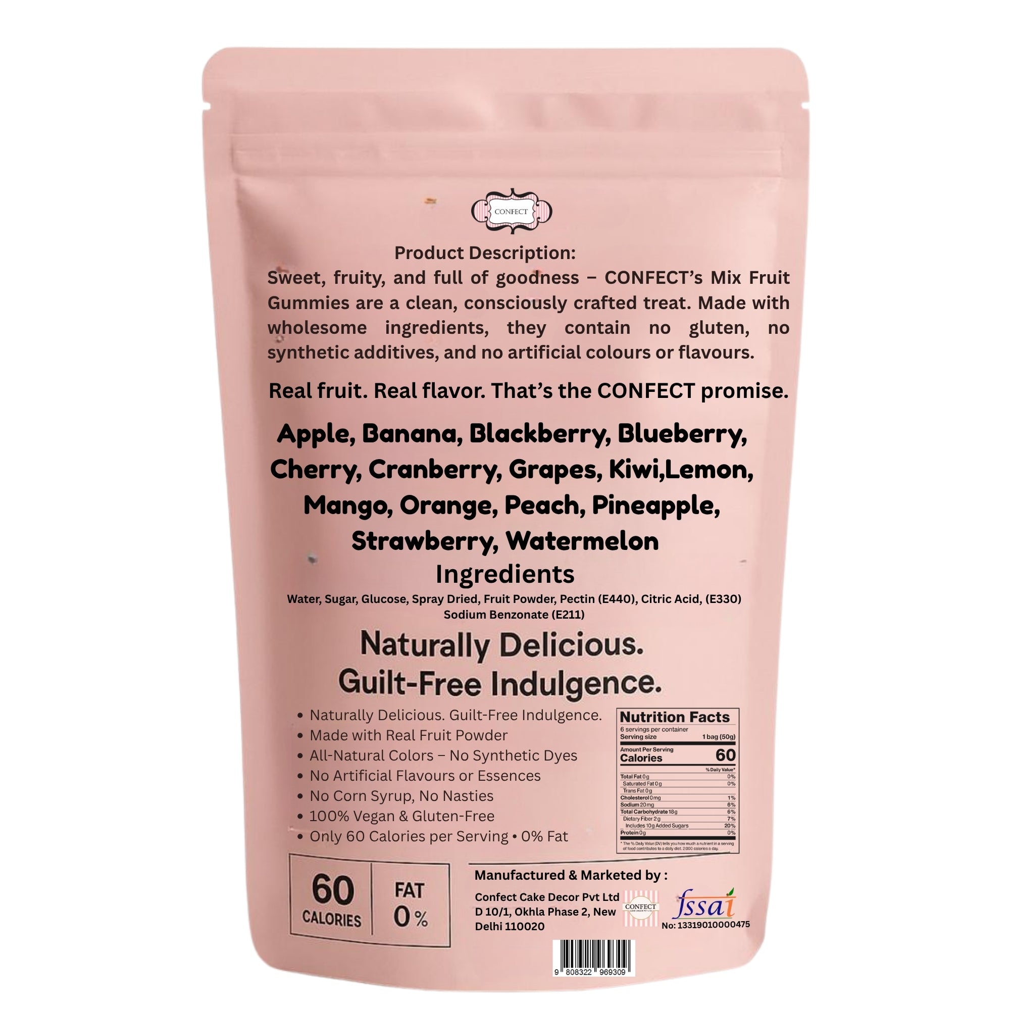 Confect Mixed Meledy Gummies | Pack of Blueberry, Banana, Mango, Blackberry, Peach, Cranberry  Gummies |