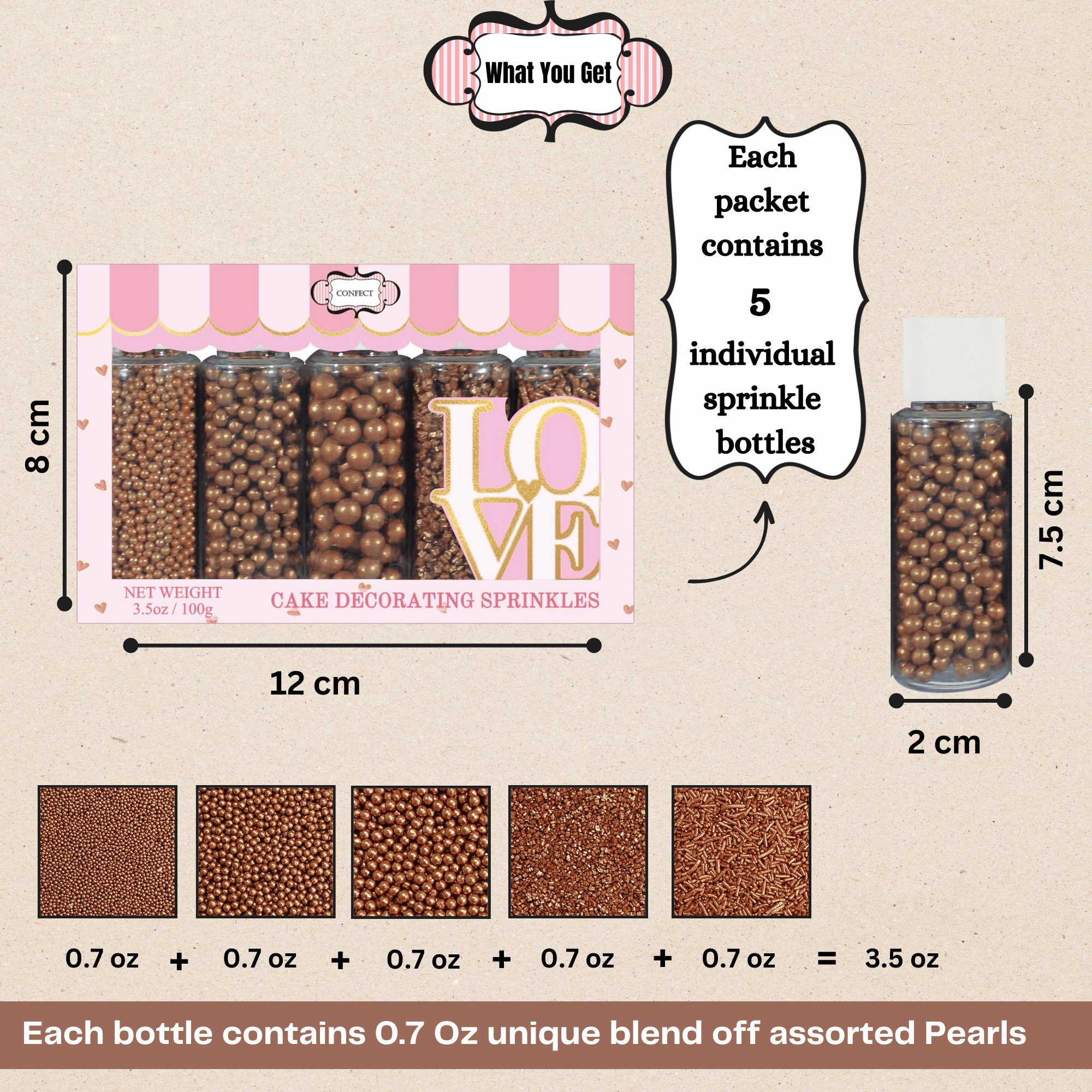 Confect Sprinkles for Cakes & Cupcakes Decoration | USP-21(Bronze)