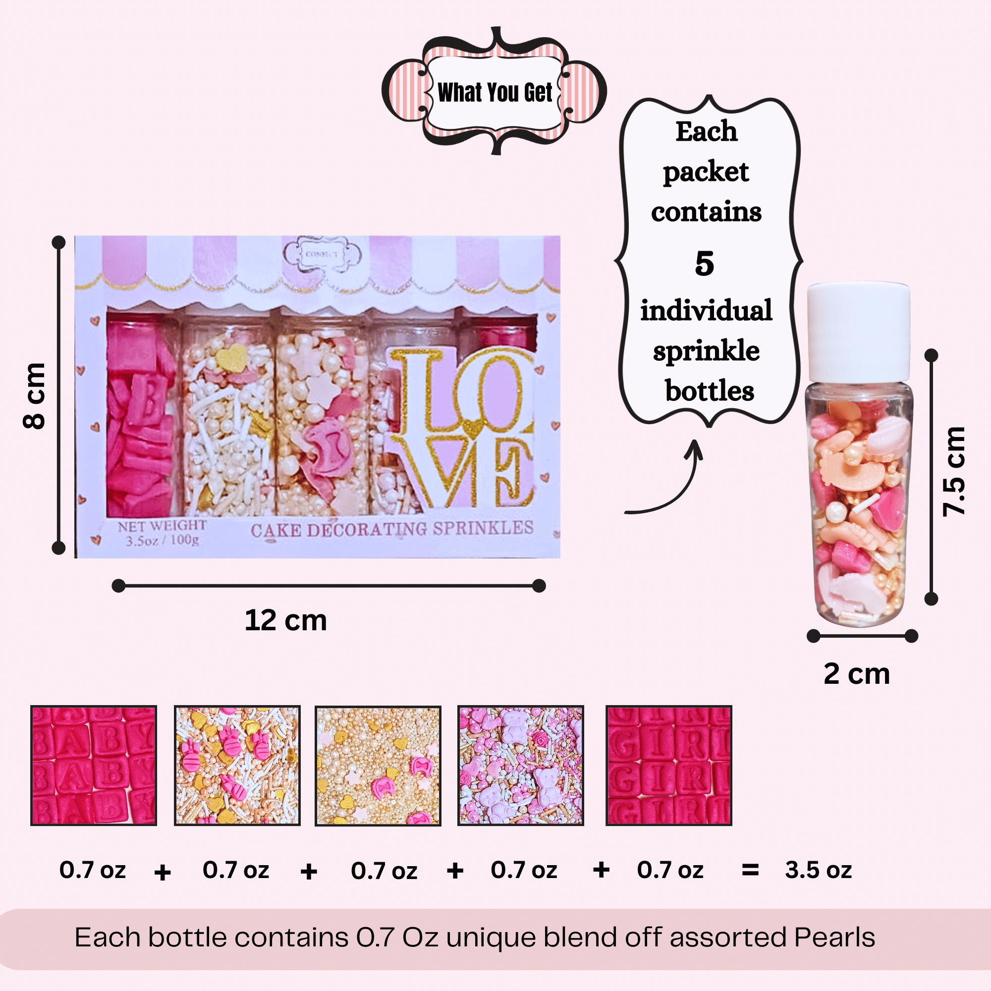 Confect Girls Baby Shower Sprinkles | Mix Heart, Teddy, Baby Feed Bottle & Baby Feet Sprinkles