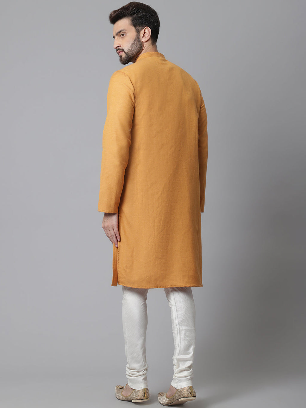 Even Apparels Yellow Solid Kurta With Band Collar