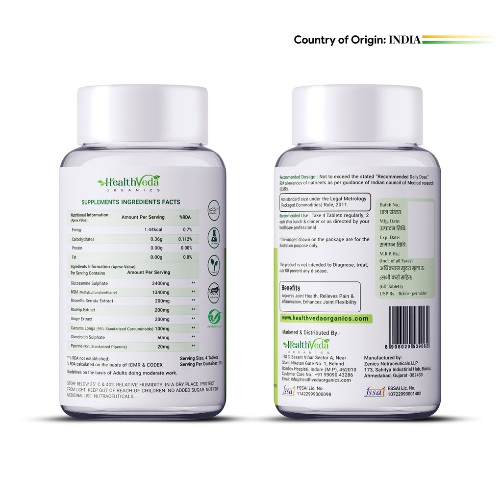 Health Veda Organics Plant Based Glucosamine Chondroitin & MSM Tablets