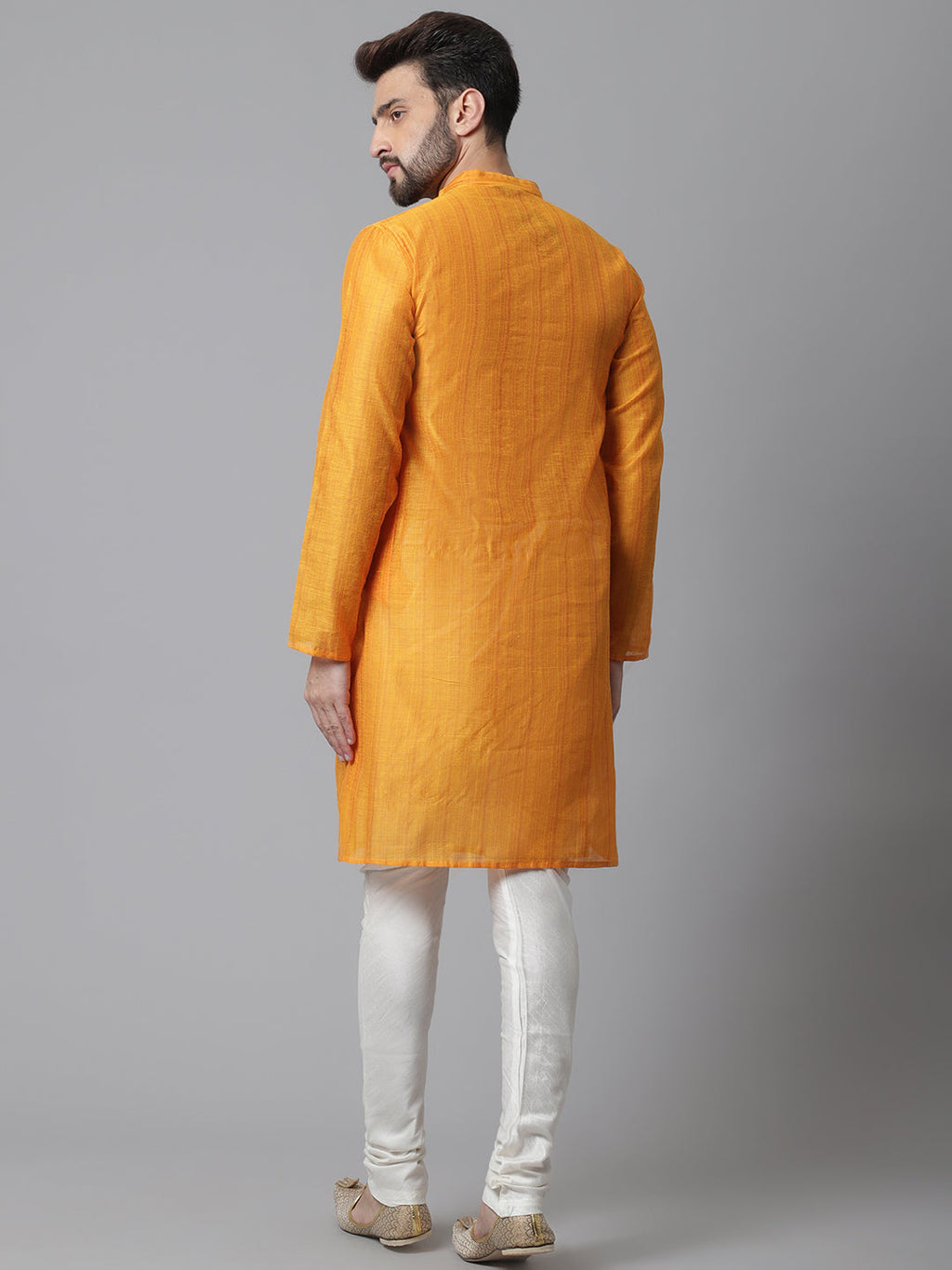Even Apparels Yellow Check Kurta With Band Collar