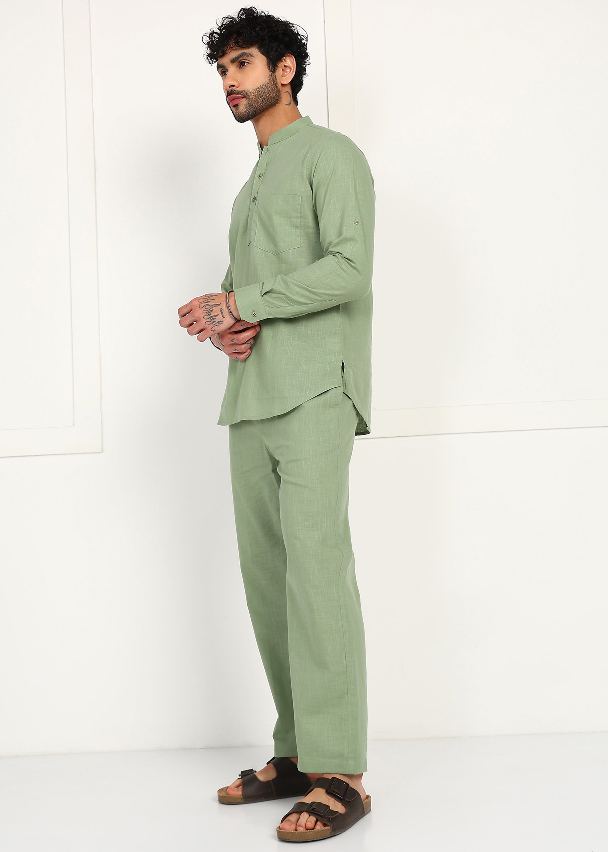 Fabmade Sage Linen Kurta Co-Ord Set