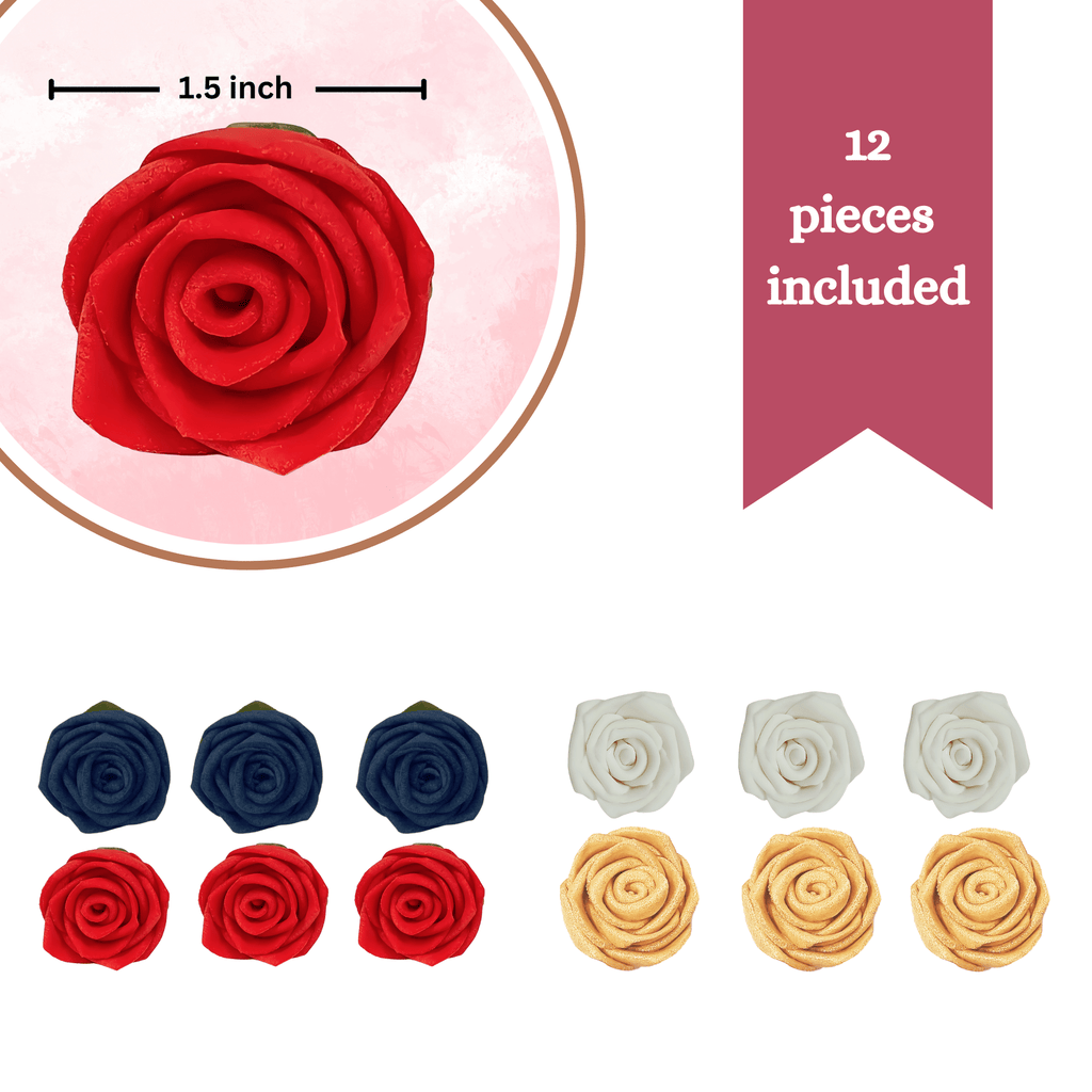 Confect Edible Sugar Roses Cake Toppers - Pack of 12 (03)