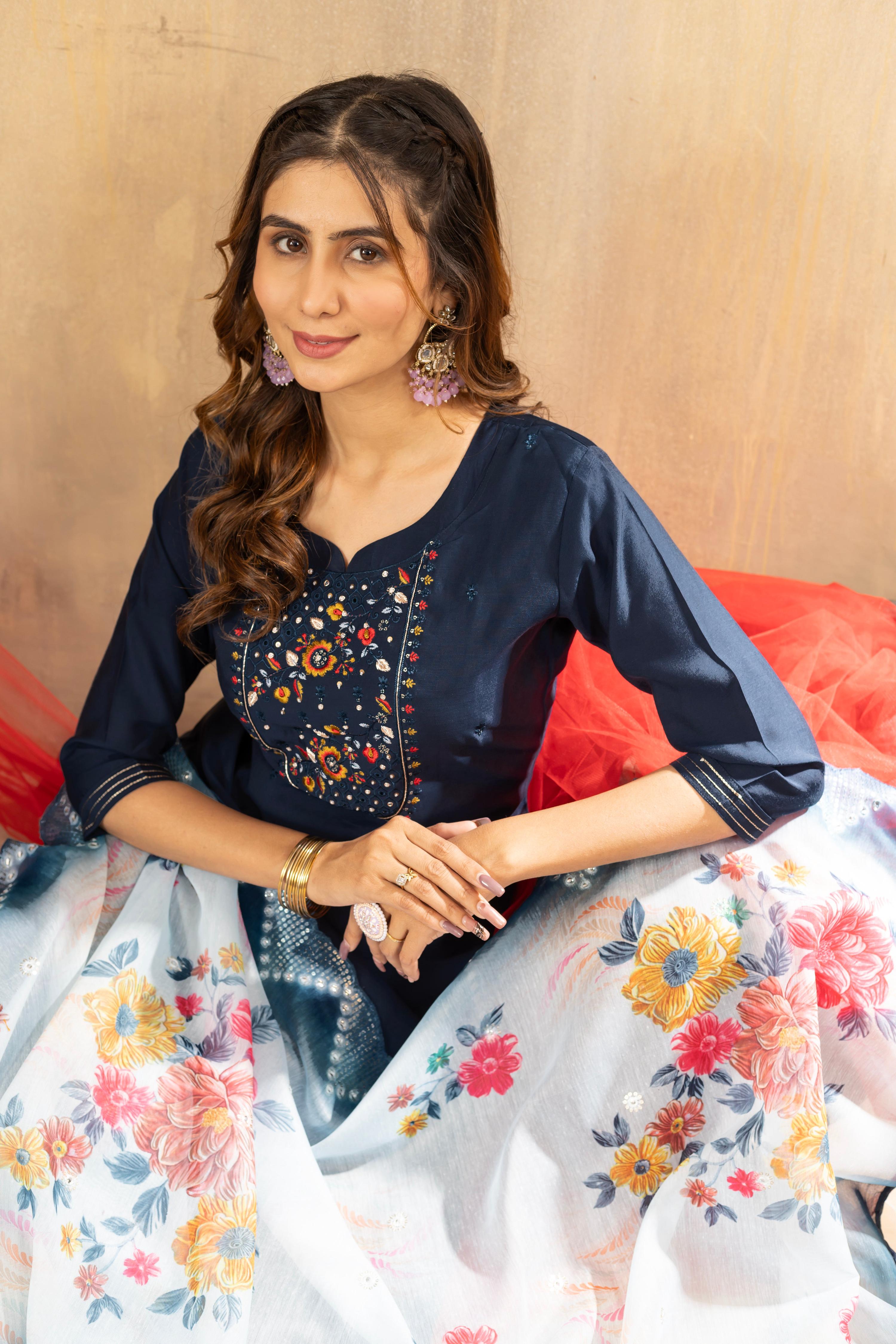 Pramukh Fab Teal Color Viscose Mango Silk Kurta Set
