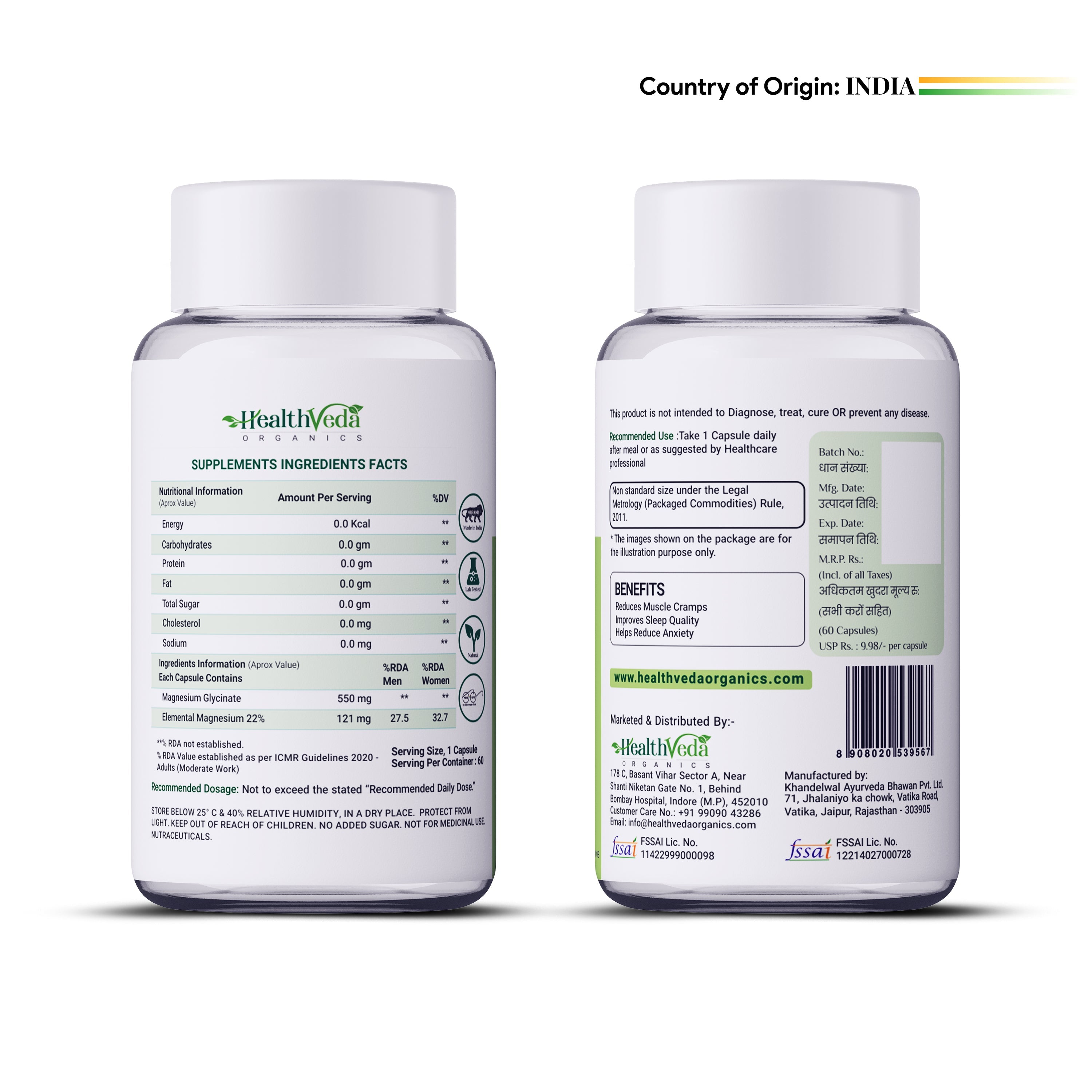 Health Veda Organics Magnesium Glycinate Capsules