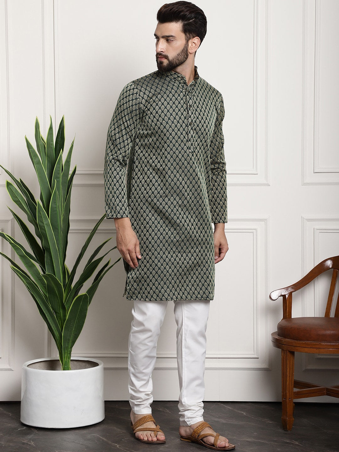 Sojanya Floral Printed Mandarin Collar Kurta With Churidar