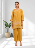Joban Fashion Mustard Linen Embroidered Readymade Cord Set