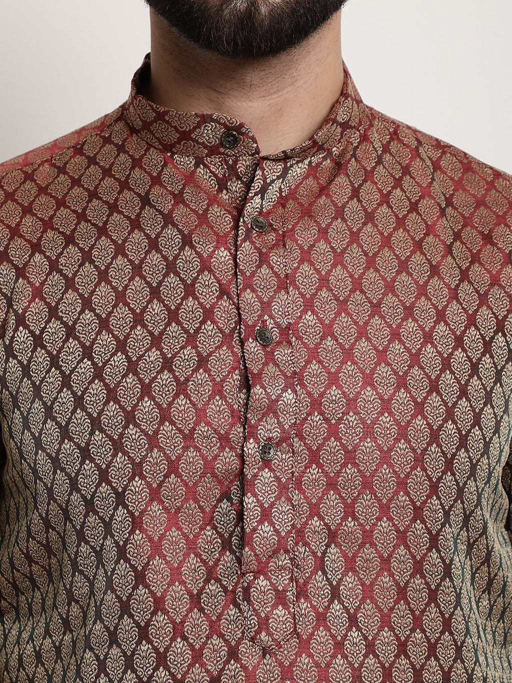 Sojanya Men Maroon & Off-White Woven Design Kurta with Churidar