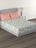 MYTRIDENT Green White Ethnic Motifs Cotton 144 TC Queen Bedsheet With 2 Pillow Covers