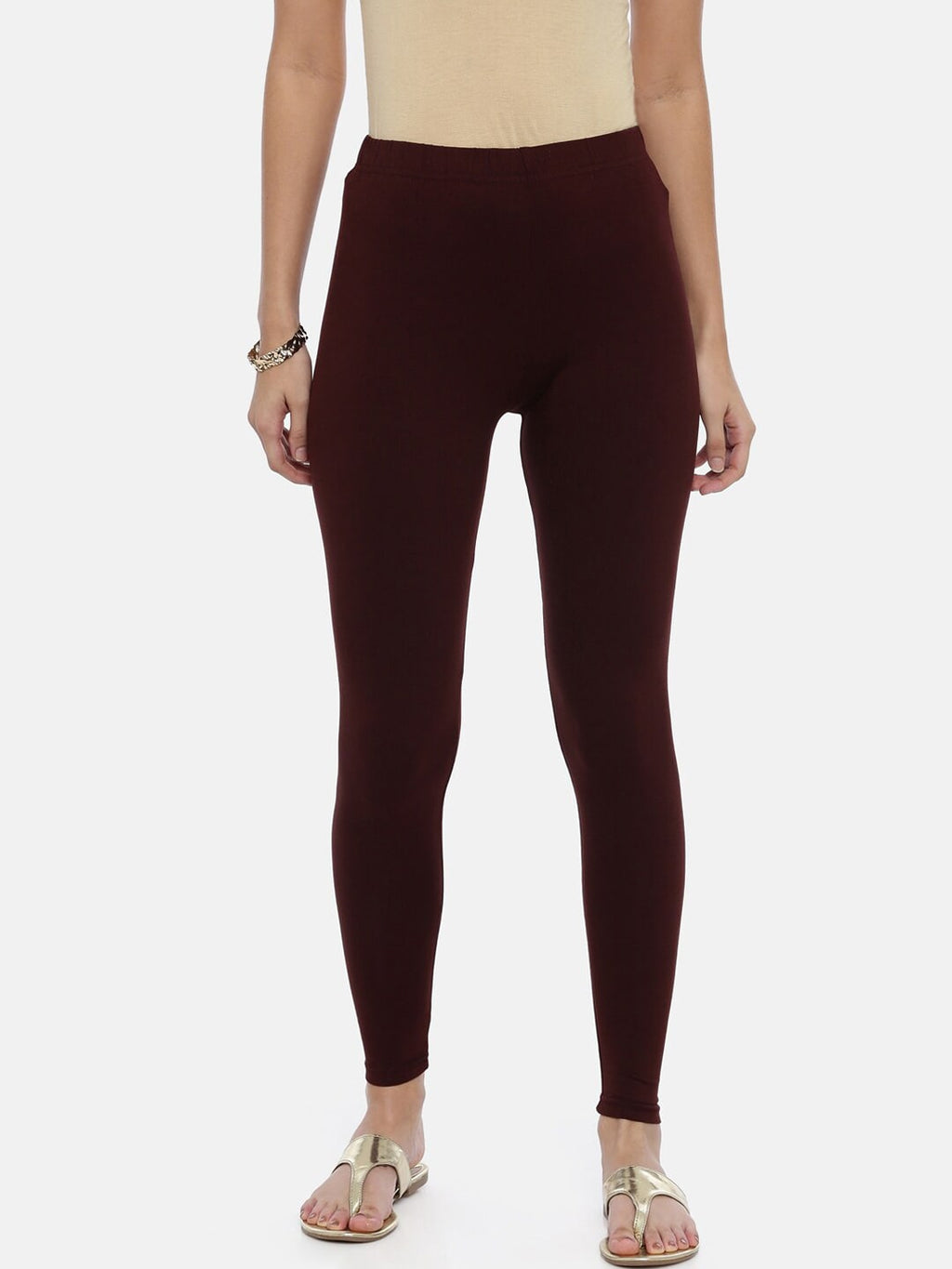 Souchii Brown Solid Slim-Fit Ankle-Length Leggings