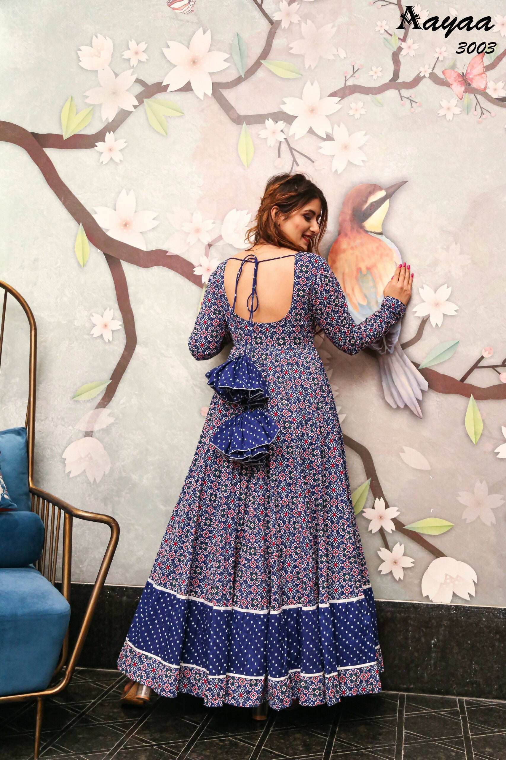 Aayaa Pure Ab Cotton Gown With Heavy Digital Print - Multi Color