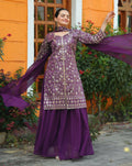 Teeya Creation Wine Color Tapeta Silk Embroidery Work Party Wear Palazzo Set