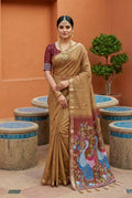Vastranavya Cream Muga Cotton Meenakari & Azarakh Pallu Saree with Contrast Blouse